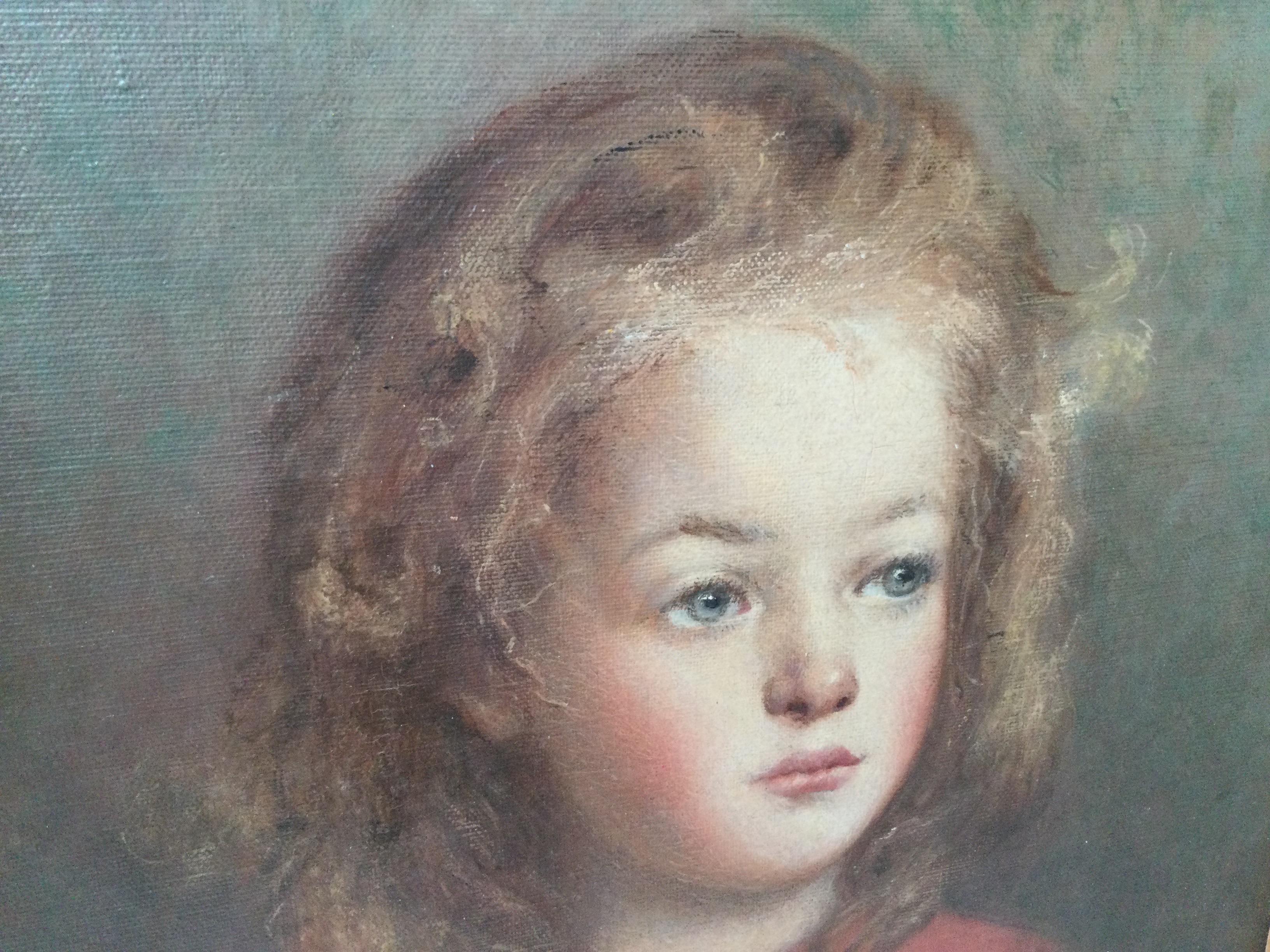 Early 20th Century Oil on Canvas Portrait of a Young Girl 4