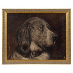 Early 20th Century Oil on Canvas Portrait of an English Setter in a Modern Frame