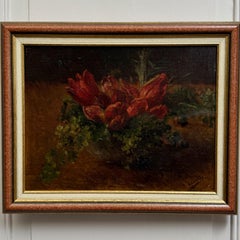 Early 20th-century oil on panel still life with tulips