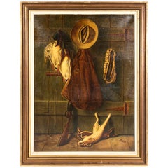 Early 20th Century Oil / Canvas Trompe L'oeil Painting / Wood Frame