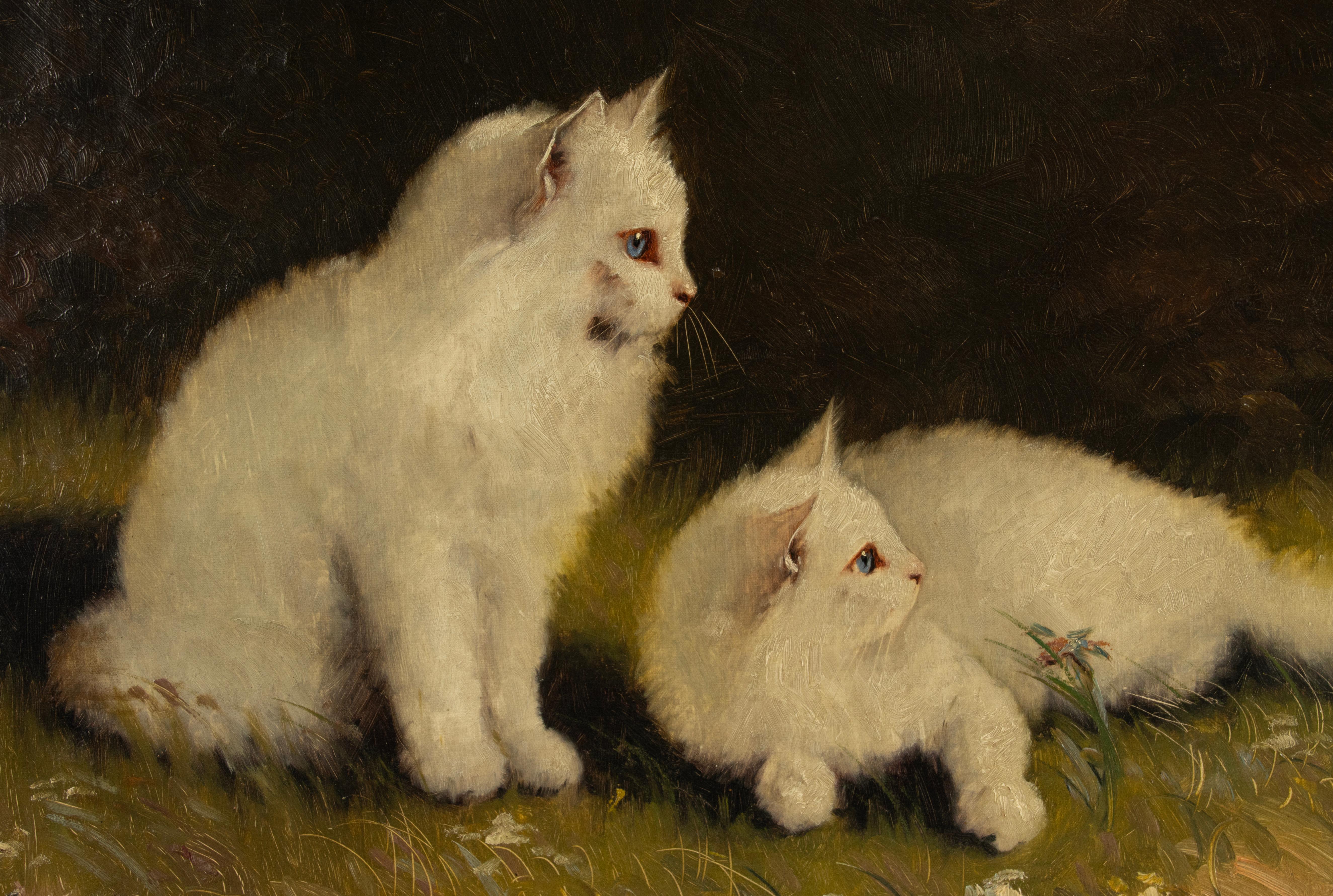 Hand-Painted Early 20th Century Oil Painting - Angora Cats - by Benö Boleradszky