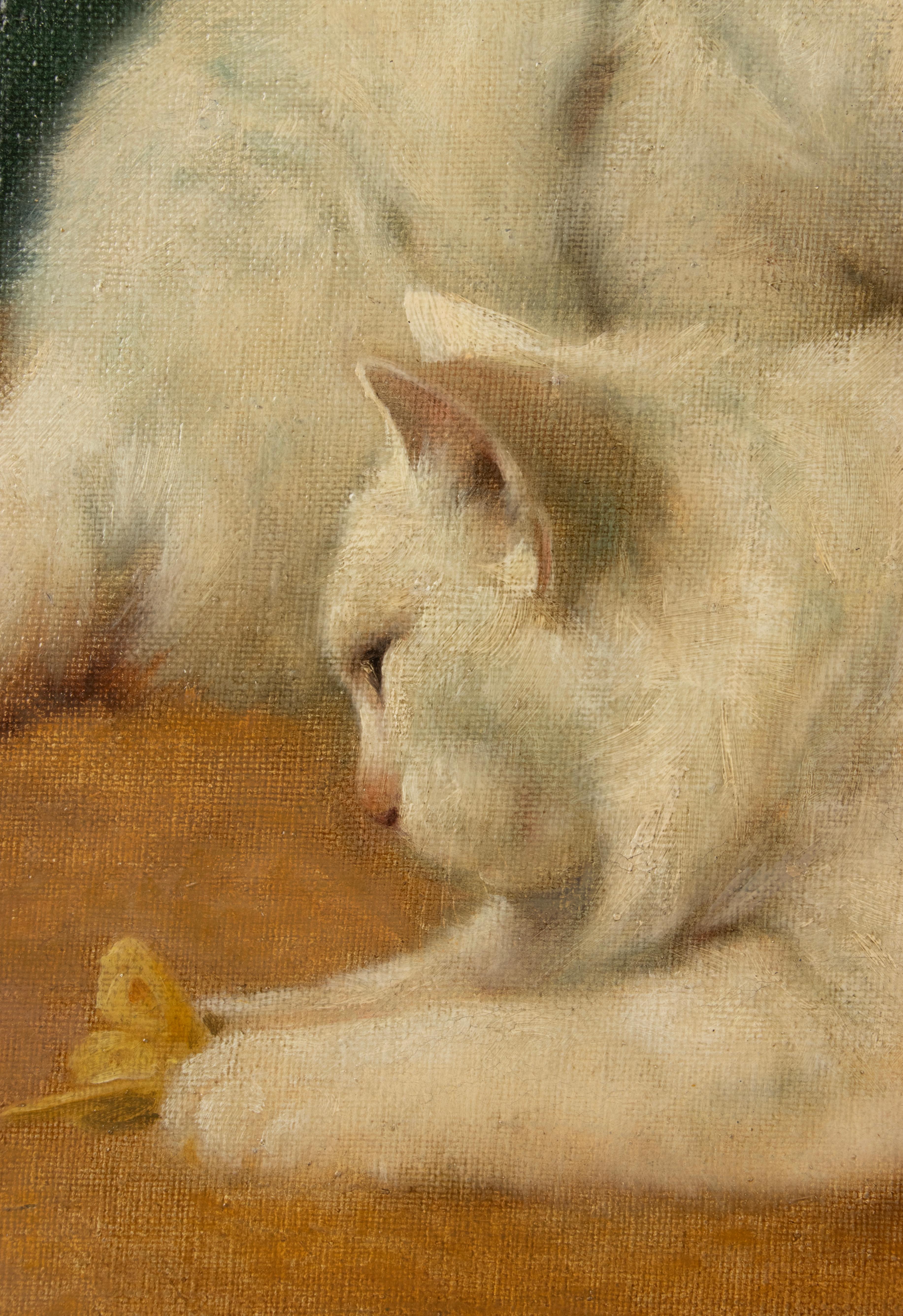 Early 20th Century Oil Painting - Angora Cats Playing - Arthur Heyer 8