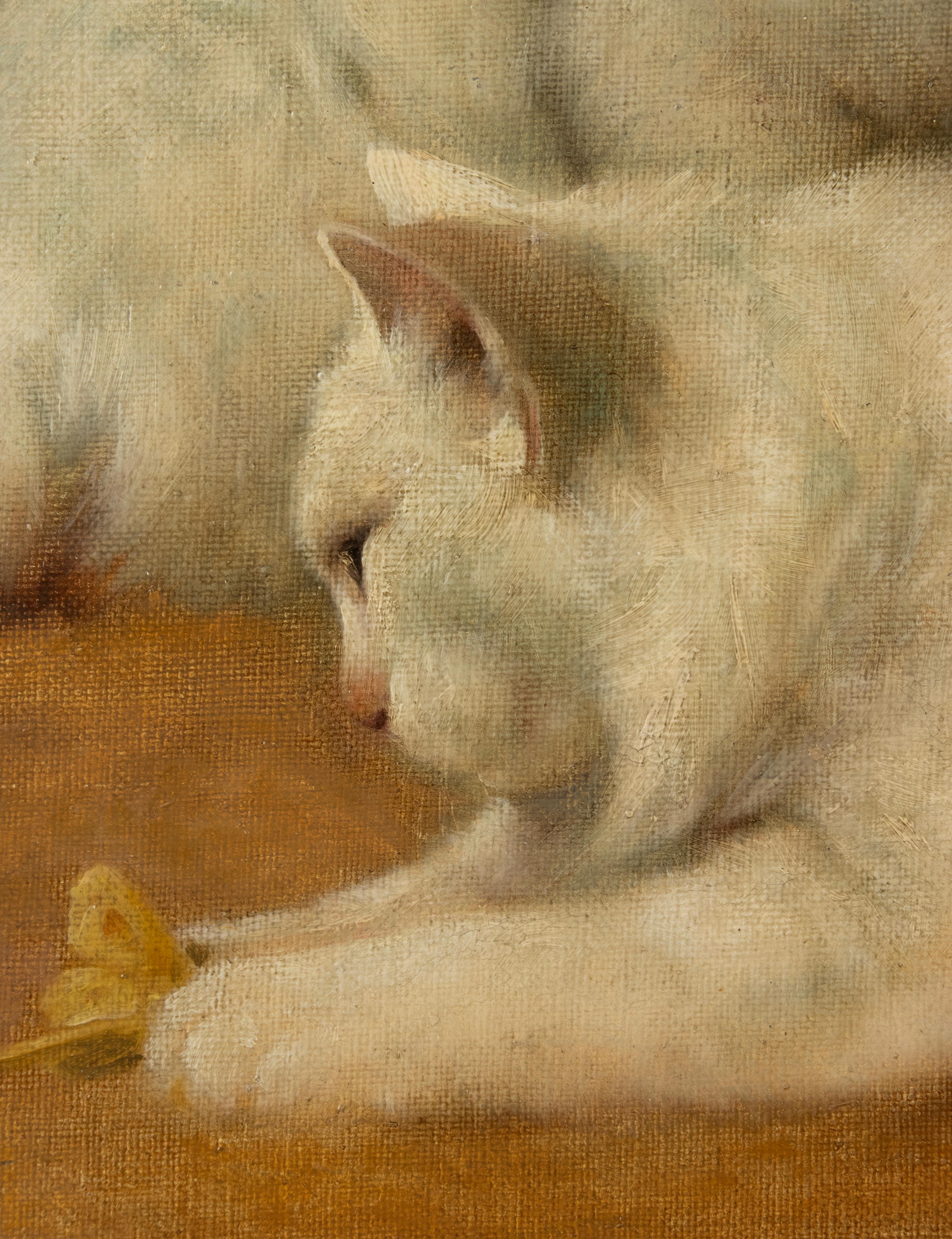 Early 20th Century Oil Painting - Angora Cats Playing - Arthur Heyer In Good Condition In Casteren, Noord-Brabant
