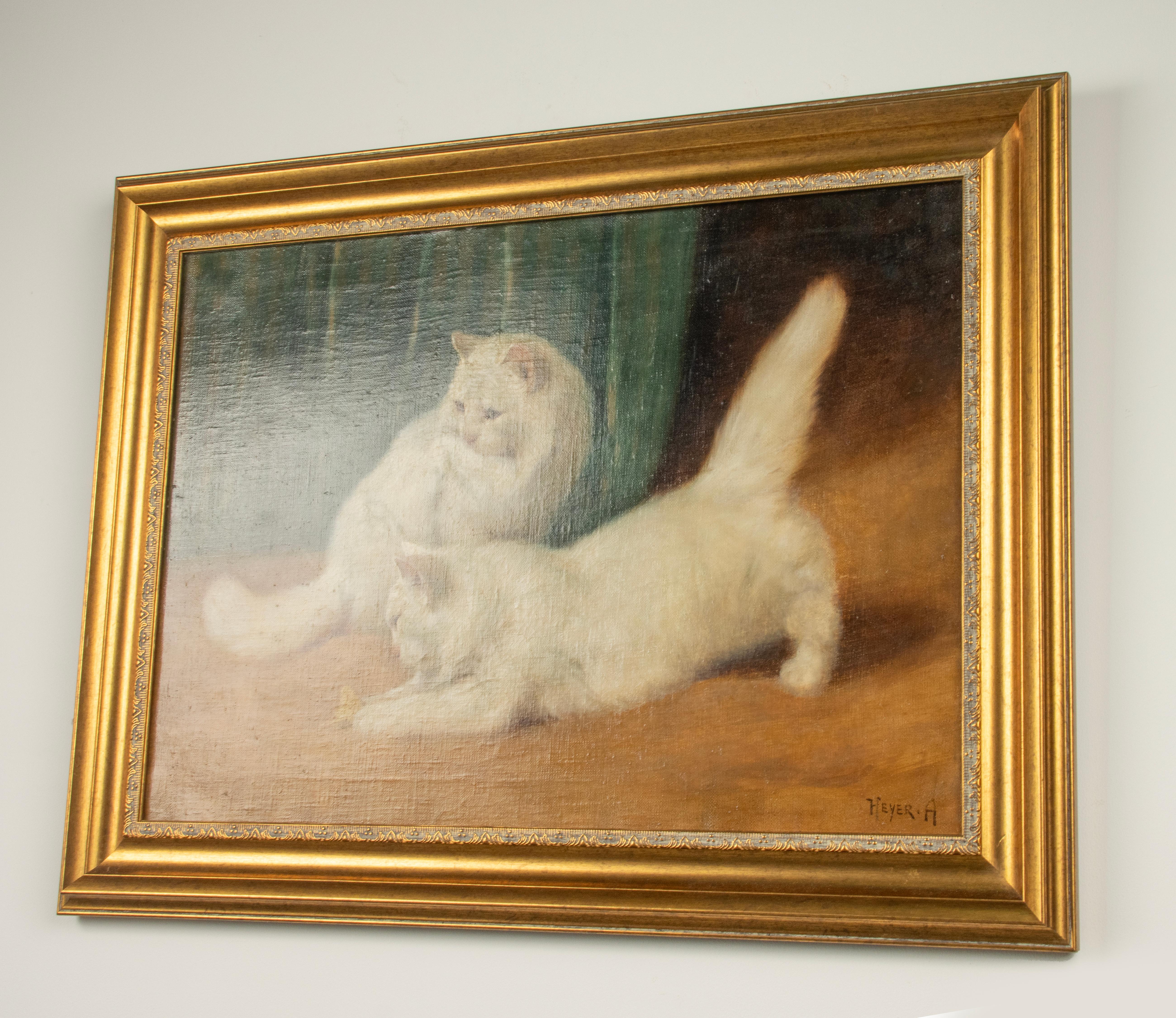 Early 20th Century Oil Painting - Angora Cats Playing - Arthur Heyer 1