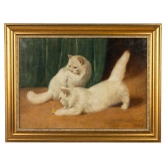 Early 20th Century Oil Painting - Angora Cats Playing - Arthur Heyer