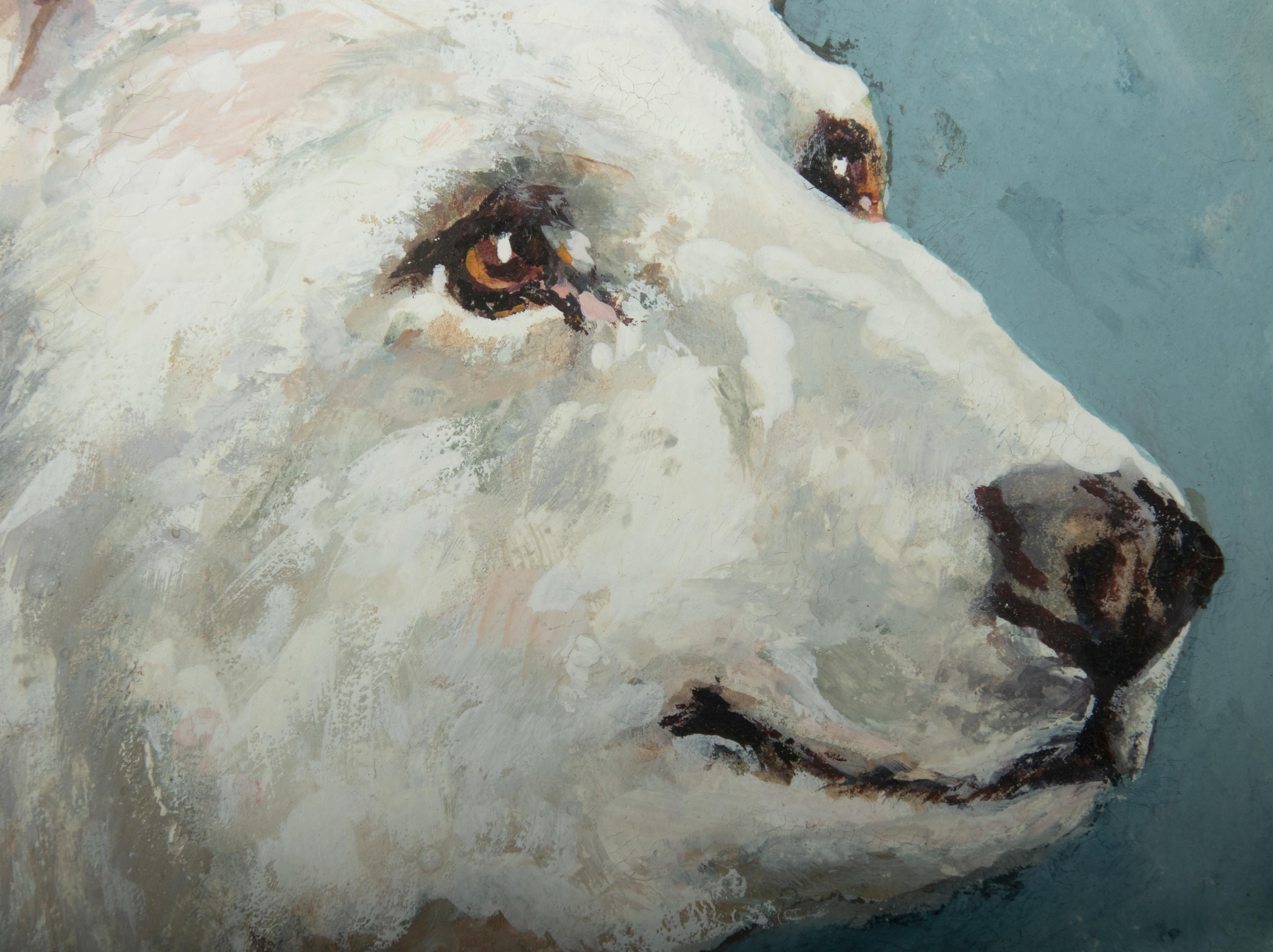 Early 20th Century Oil Painting Animal Portrait of a Polar Bear, Alexis de Reus For Sale 1
