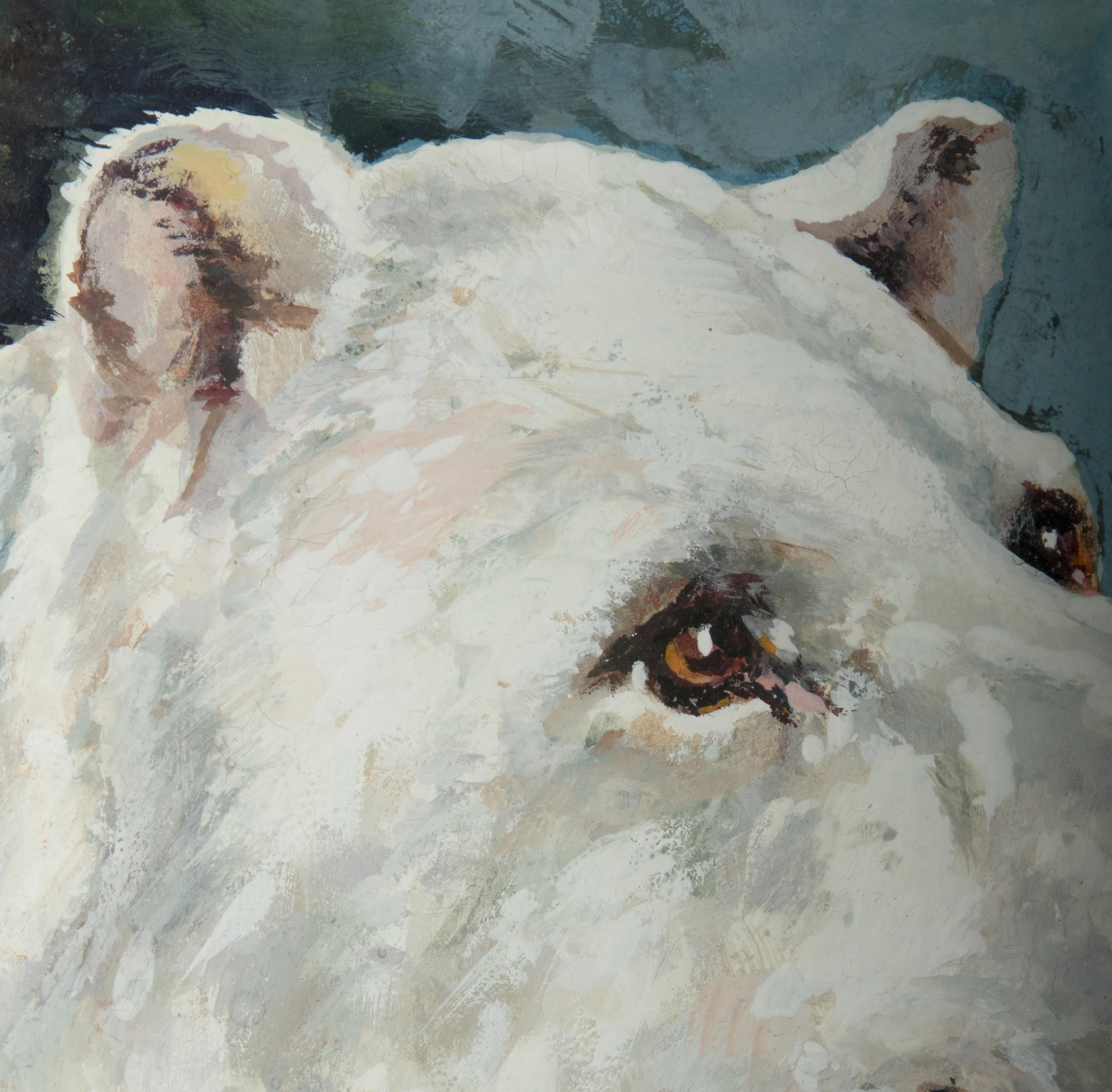 Early 20th Century Oil Painting Animal Portrait of a Polar Bear, Alexis de Reus For Sale 6