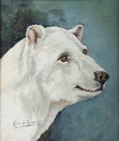 Early 20th Century Oil Painting Animal Portrait of a Polar Bear, Alexis de Reus