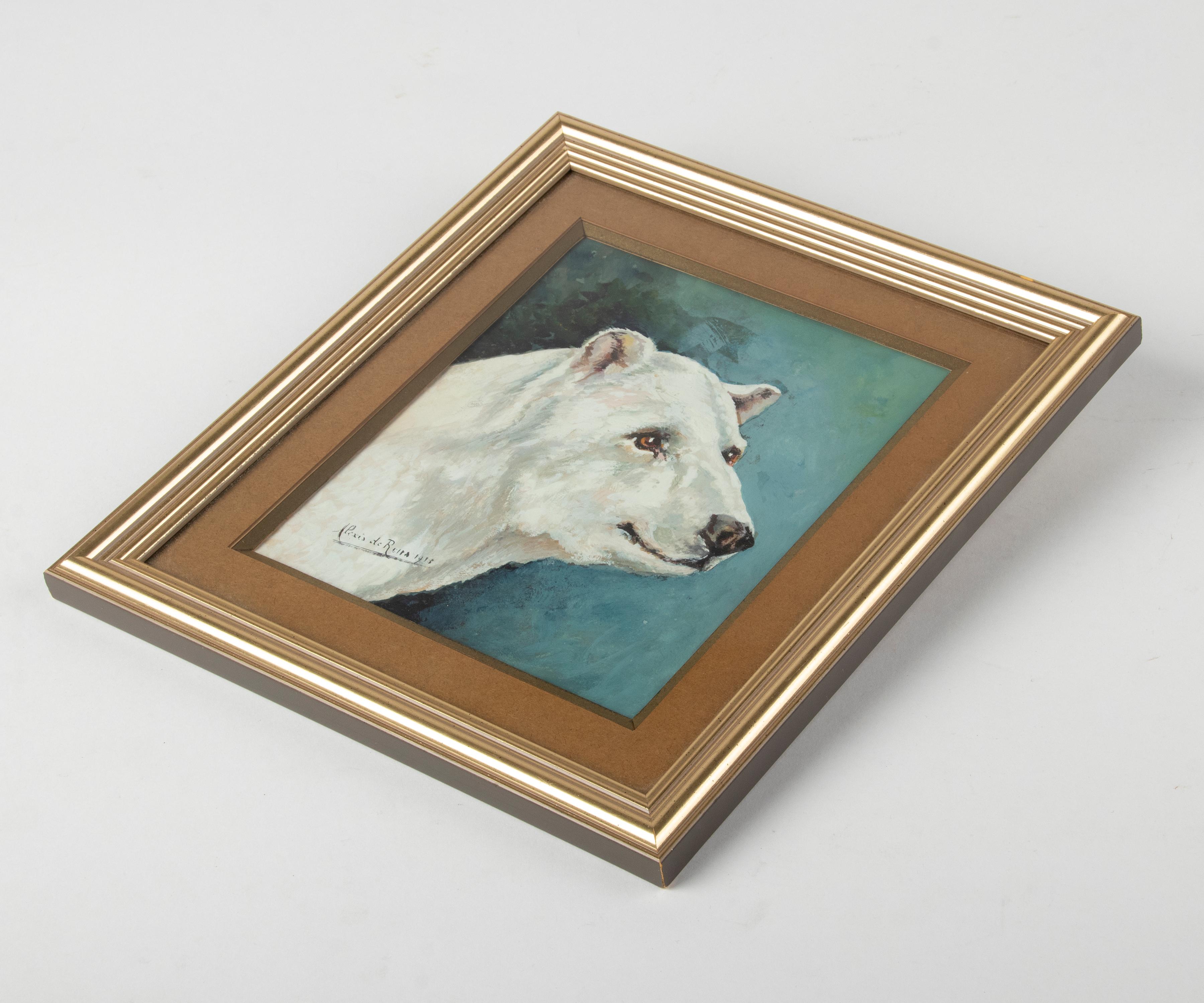 Peinture à l'huile du début du 20e siècle - Portrait d'animal d'ours polaire, Alexis de Reus Bon état - En vente à Casteren, Noord-Brabant