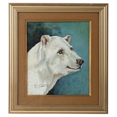 Early 20th Century Oil Painting Animal Portrait of a Polar Bear, Alexis de Reus