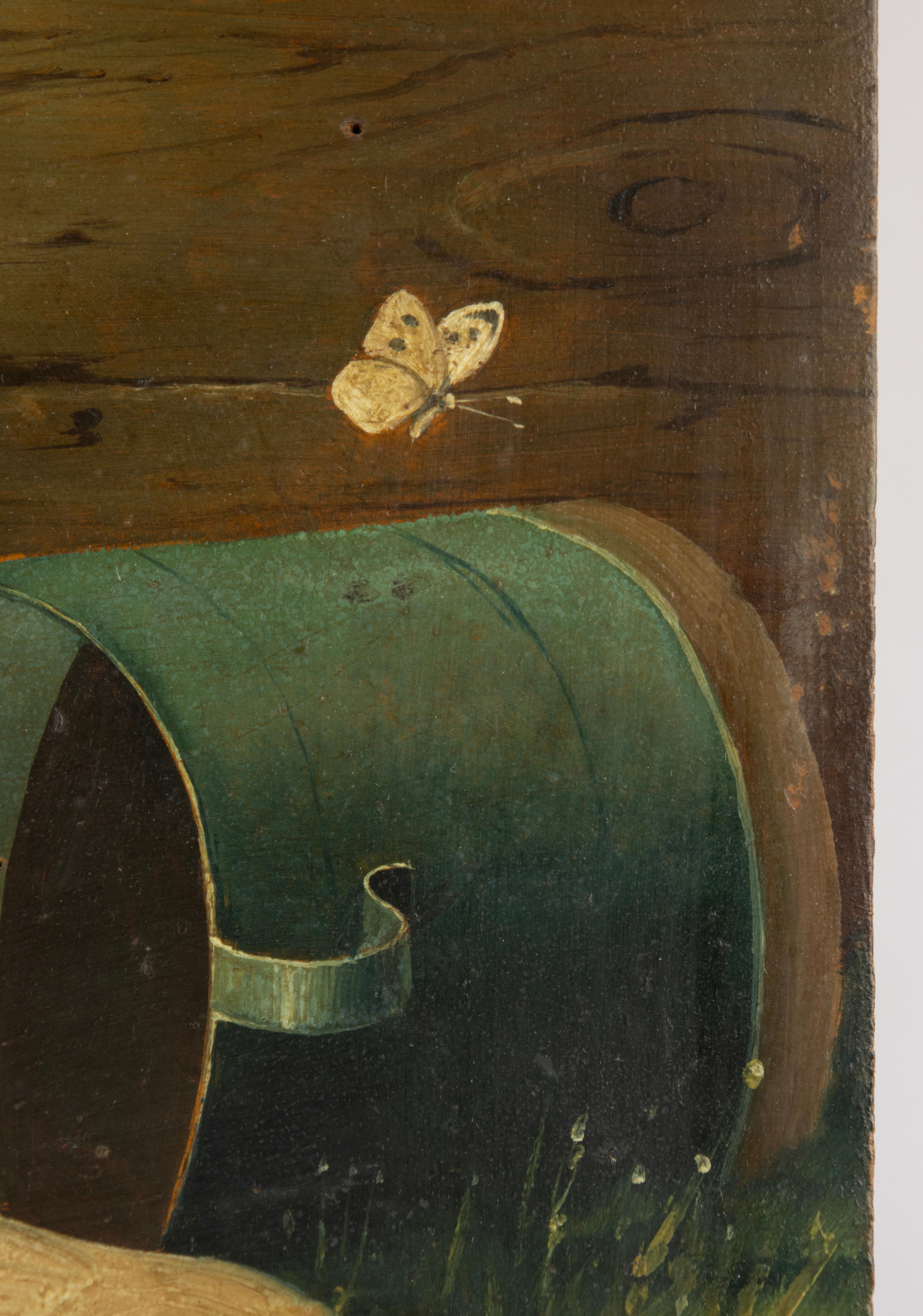 Pittura ad olio dei primi del Novecento - I gatti guardano la farfalla - L. Beir in vendita 3