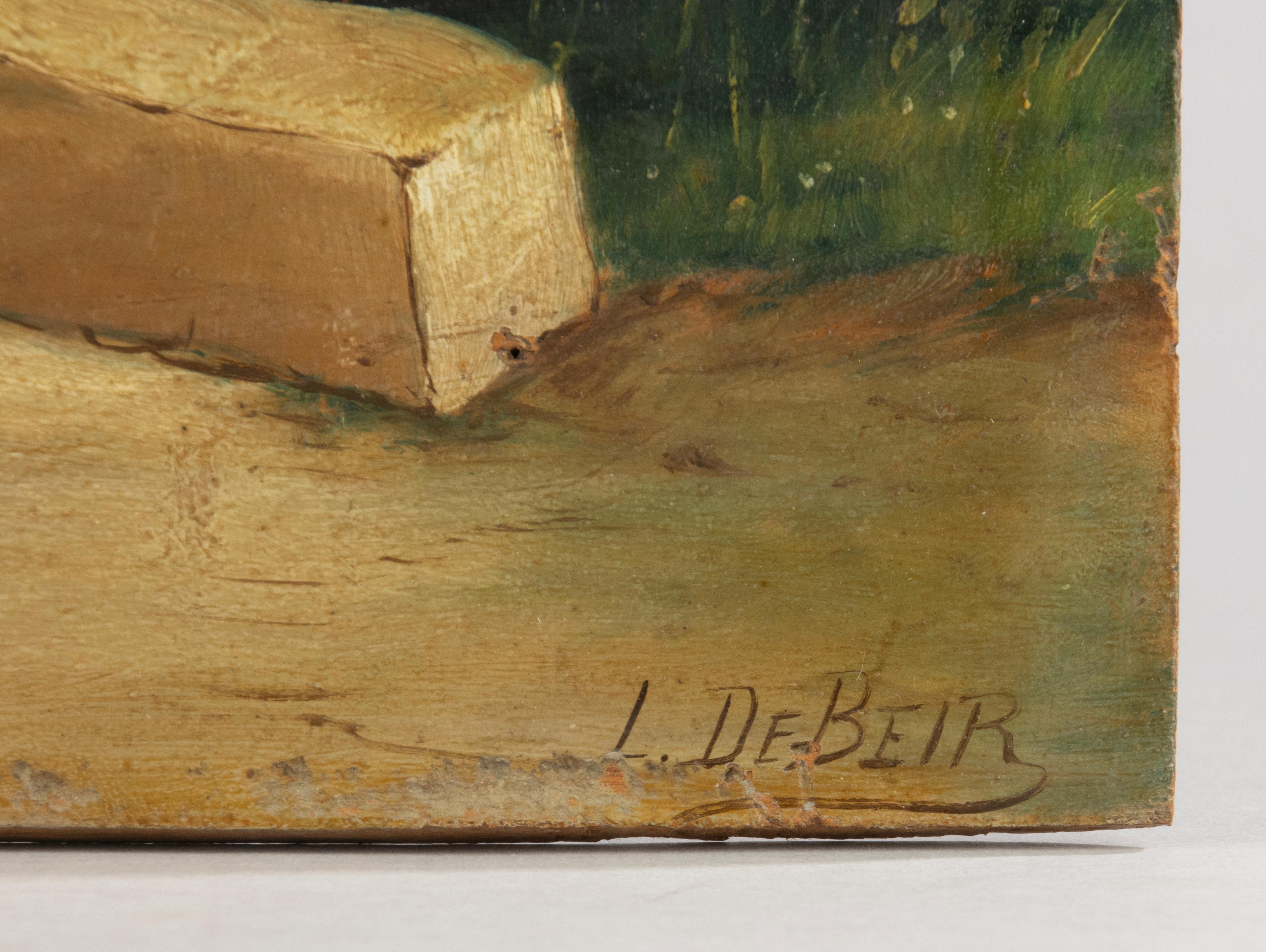 Noce Pittura ad olio dei primi del Novecento - I gatti guardano la farfalla - L. Beir in vendita