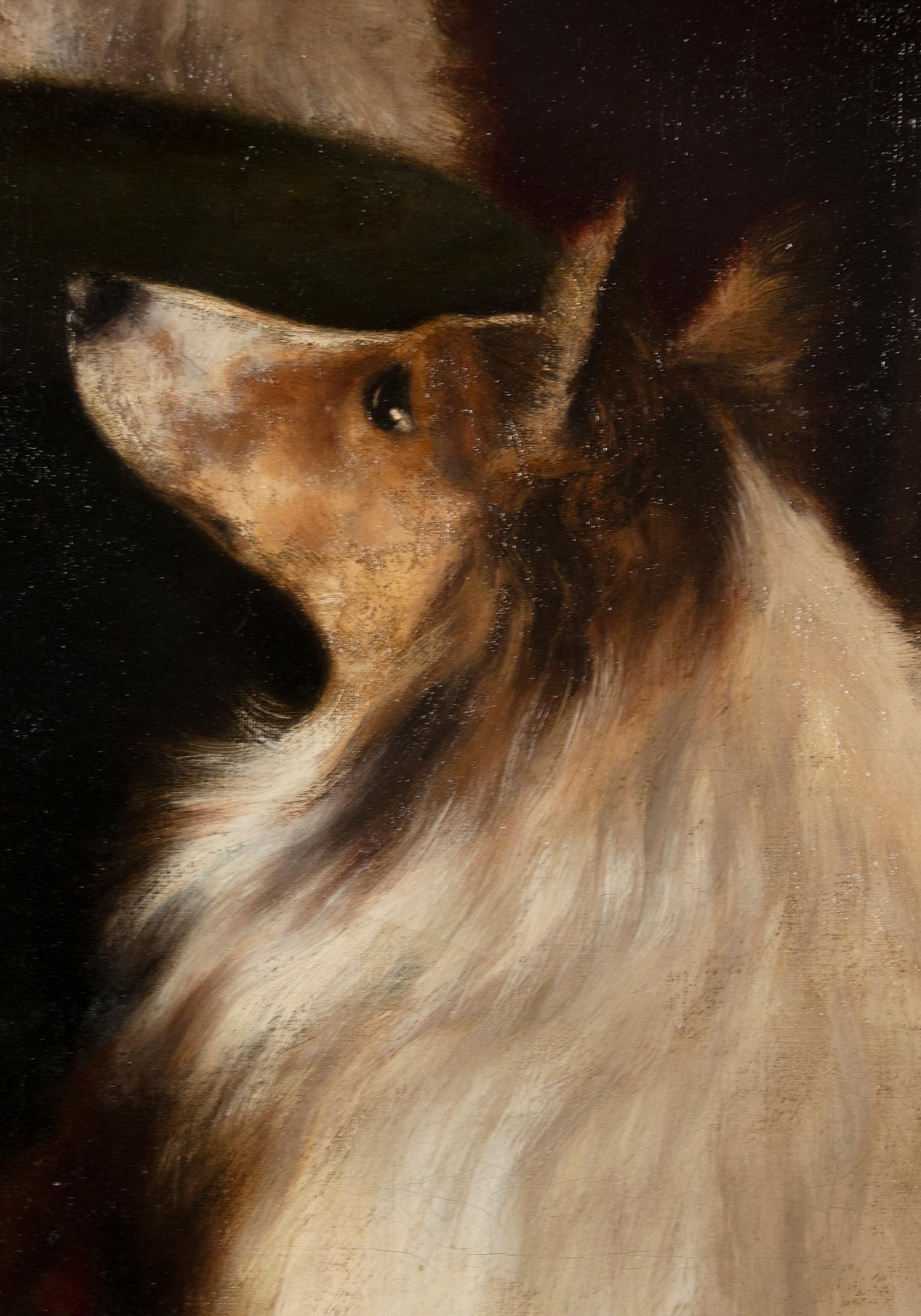 Early 20th Century Oil Painting Dogs Cairn Terrier & Collie by Alice Leotard 5