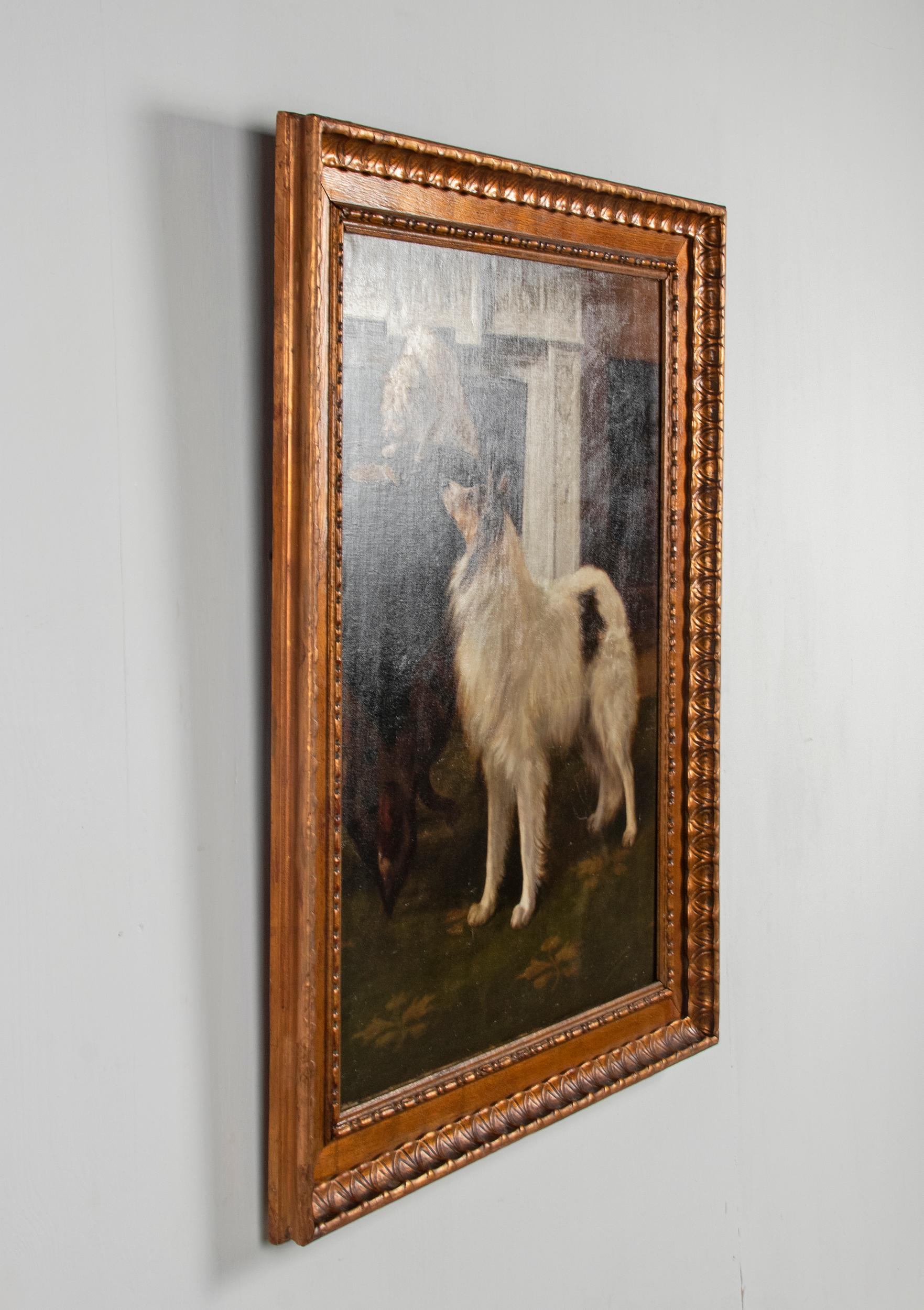 Hand-Painted Early 20th Century Oil Painting Dogs Cairn Terrier & Collie by Alice Leotard