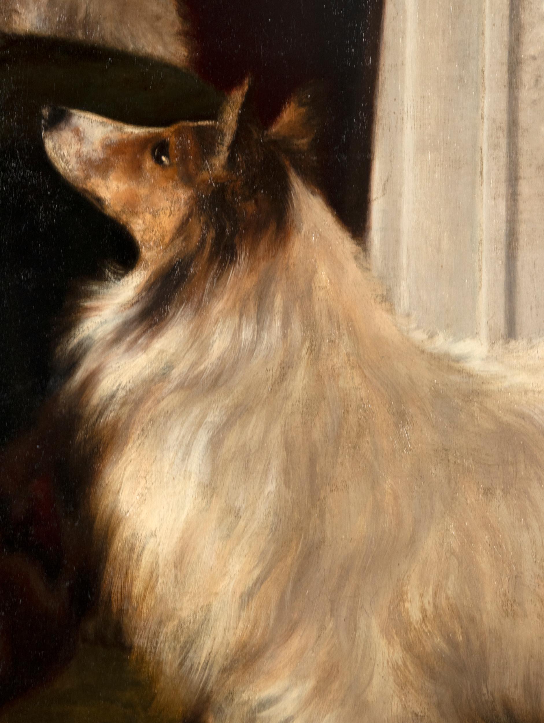 Early 20th Century Oil Painting Dogs Cairn Terrier & Collie by Alice Leotard 1