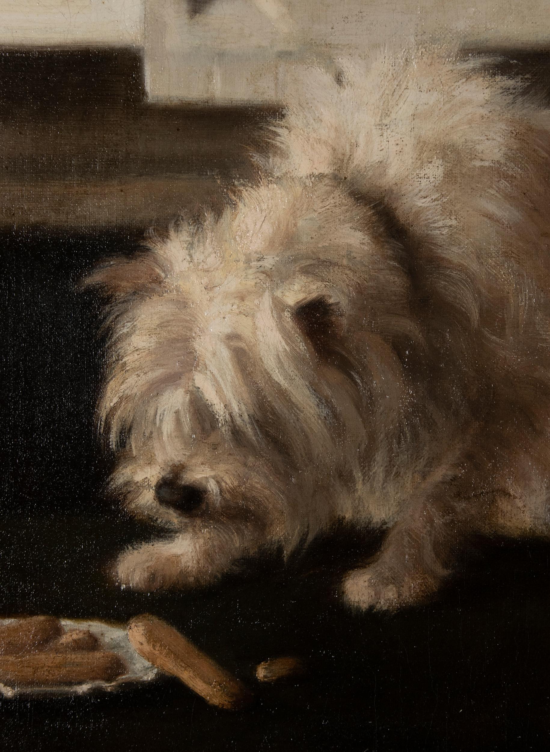 Early 20th Century Oil Painting Dogs Cairn Terrier & Collie by Alice Leotard 2
