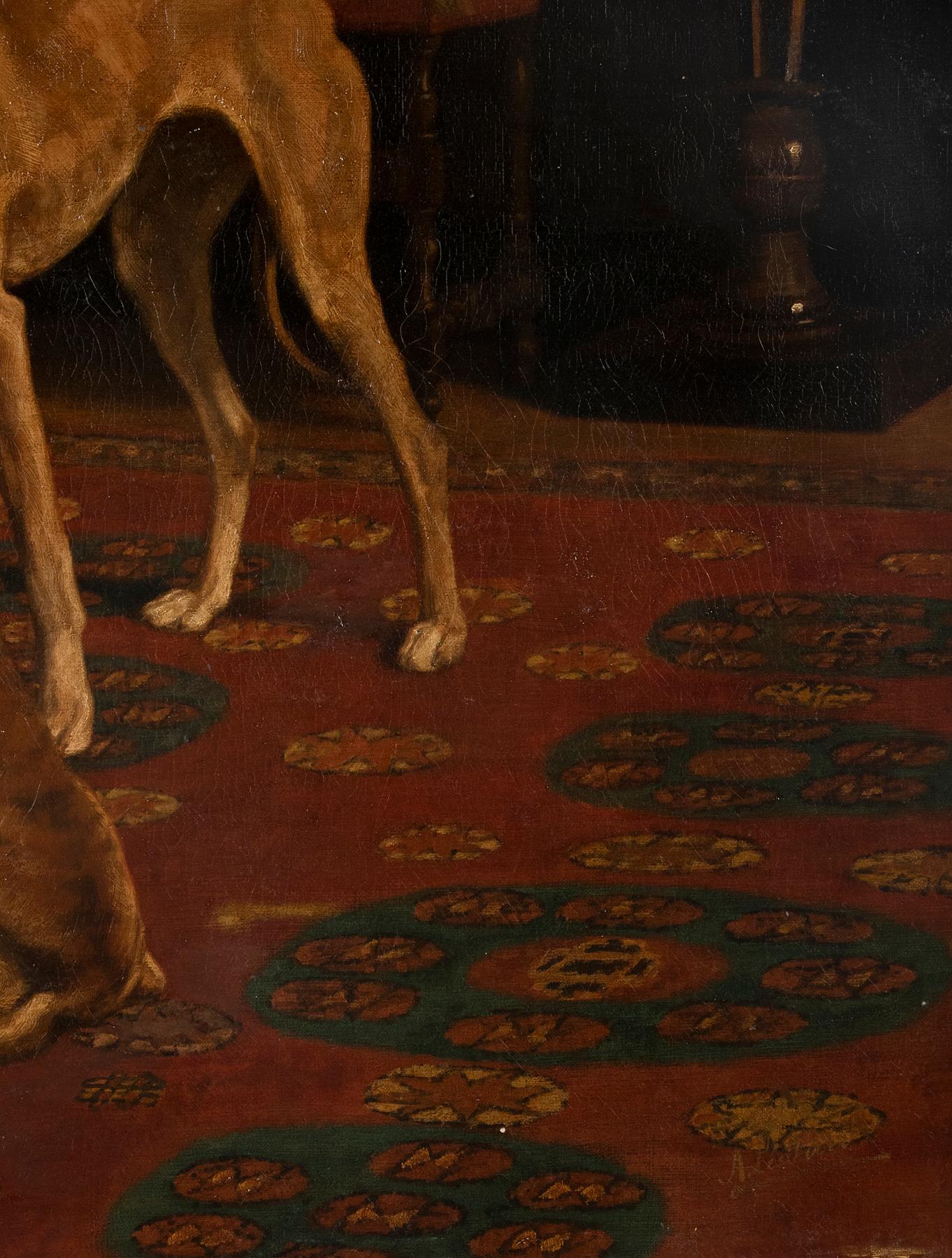 Early 20th Century Oil Painting Dogs Greyhound by Alice Leotard 9