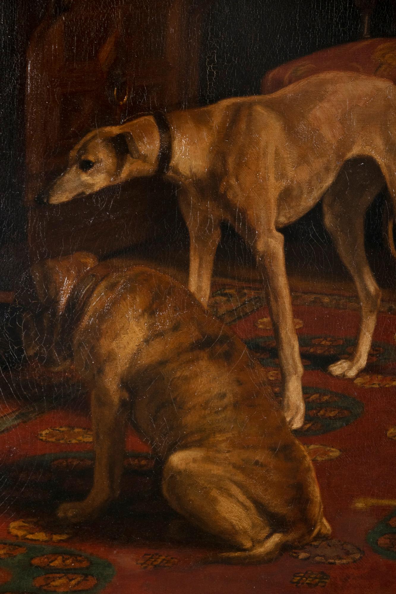 Early 20th Century Oil Painting Dogs Greyhound by Alice Leotard 14