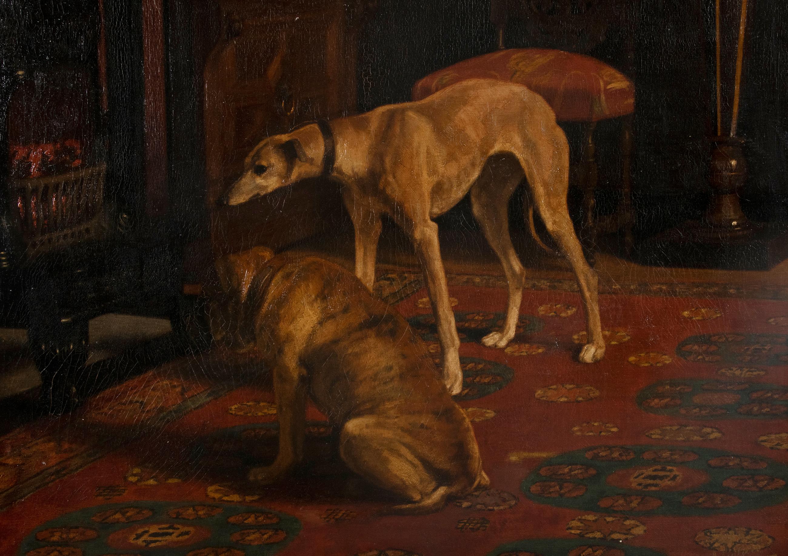 Early 20th Century Oil Painting Dogs Greyhound by Alice Leotard 1