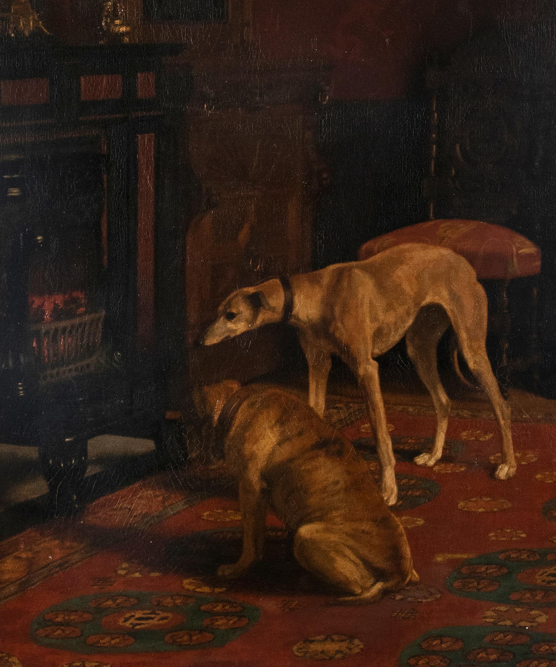 Early 20th Century Oil Painting Dogs Greyhound by Alice Leotard 2