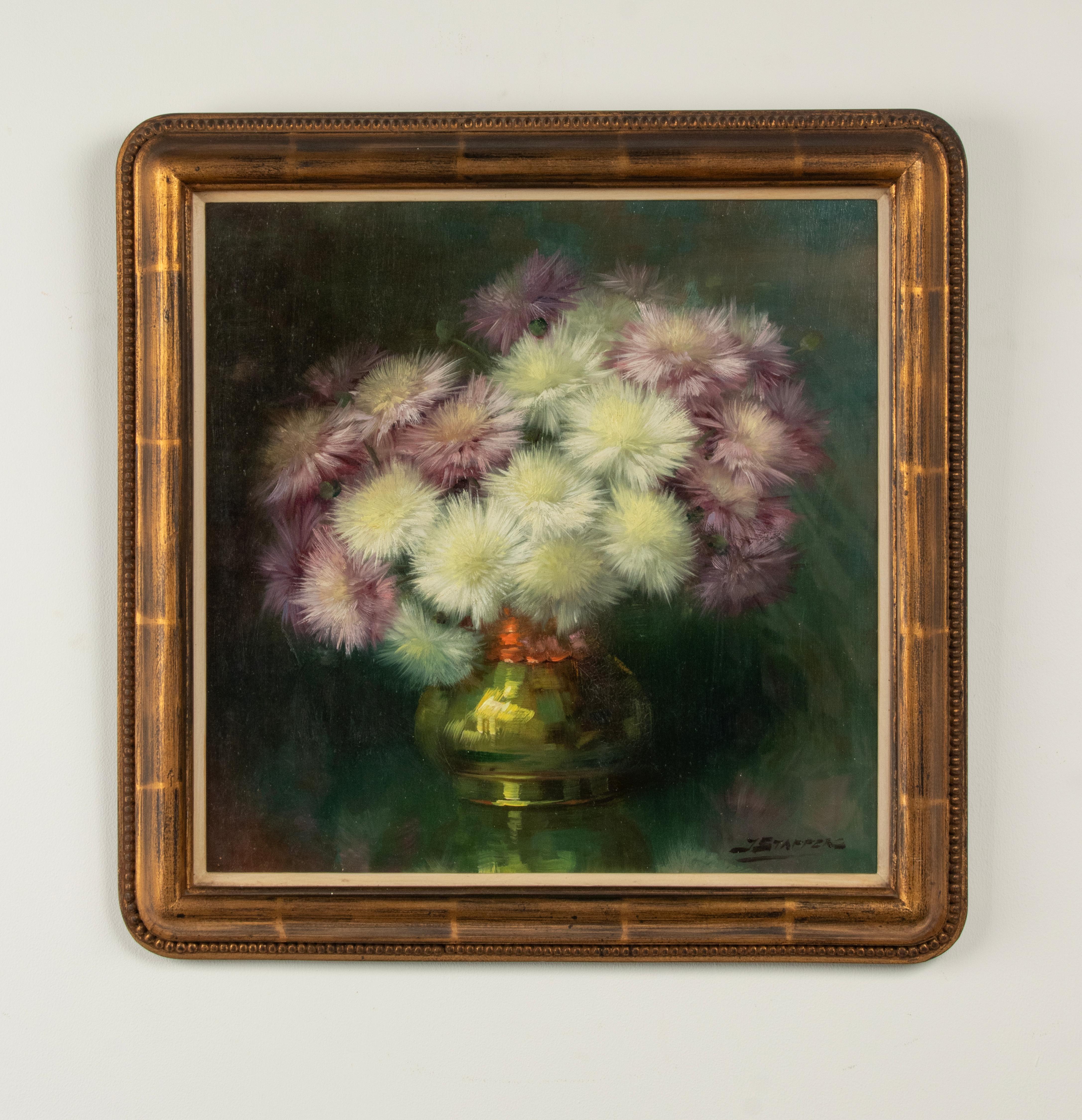 Art déco Peinture à l'huile du début du 20e siècle Nature morte aux fleurs par Julien Stappers en vente