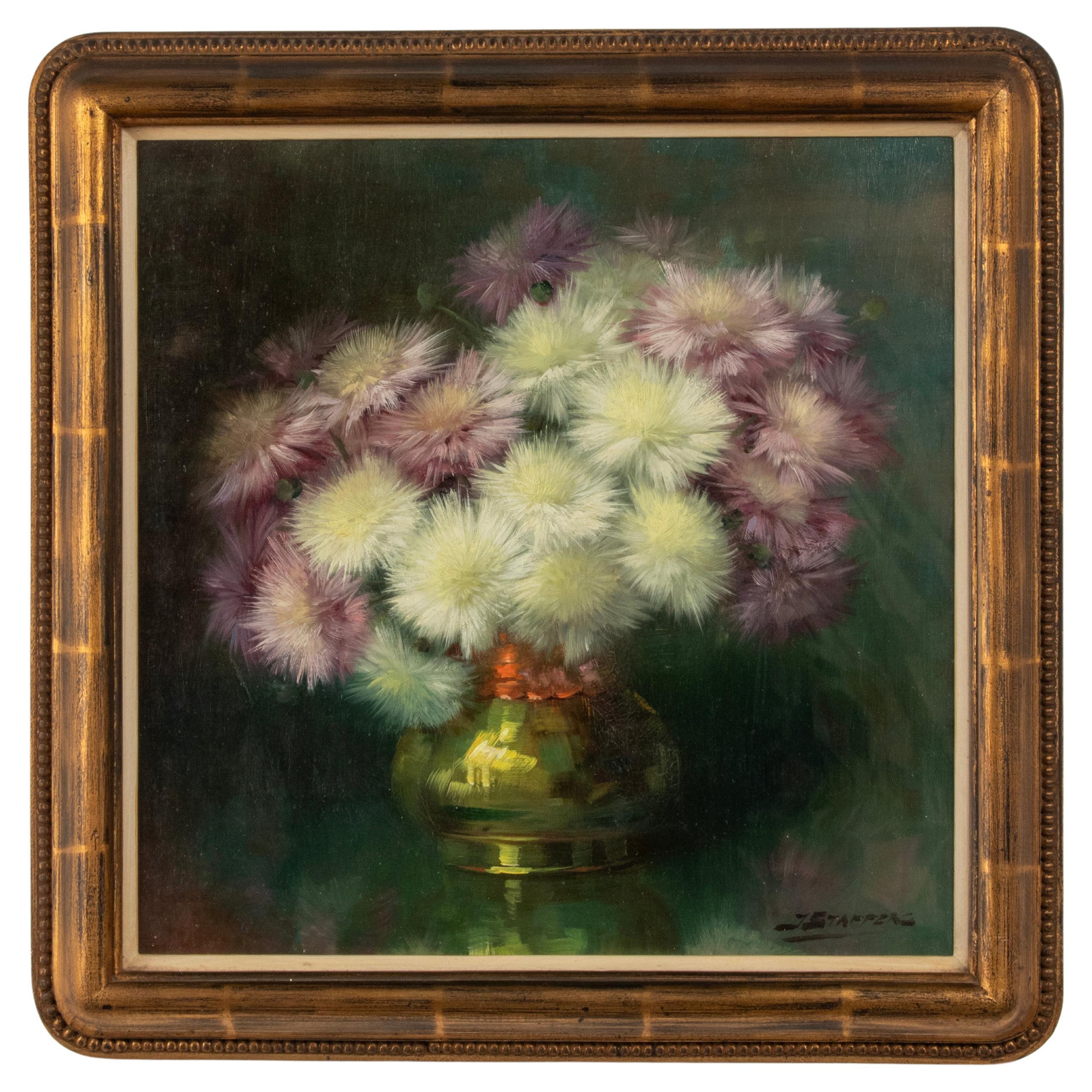 Early 20th Century Oil Painting Flower Still Life by Julien Stappers For Sale