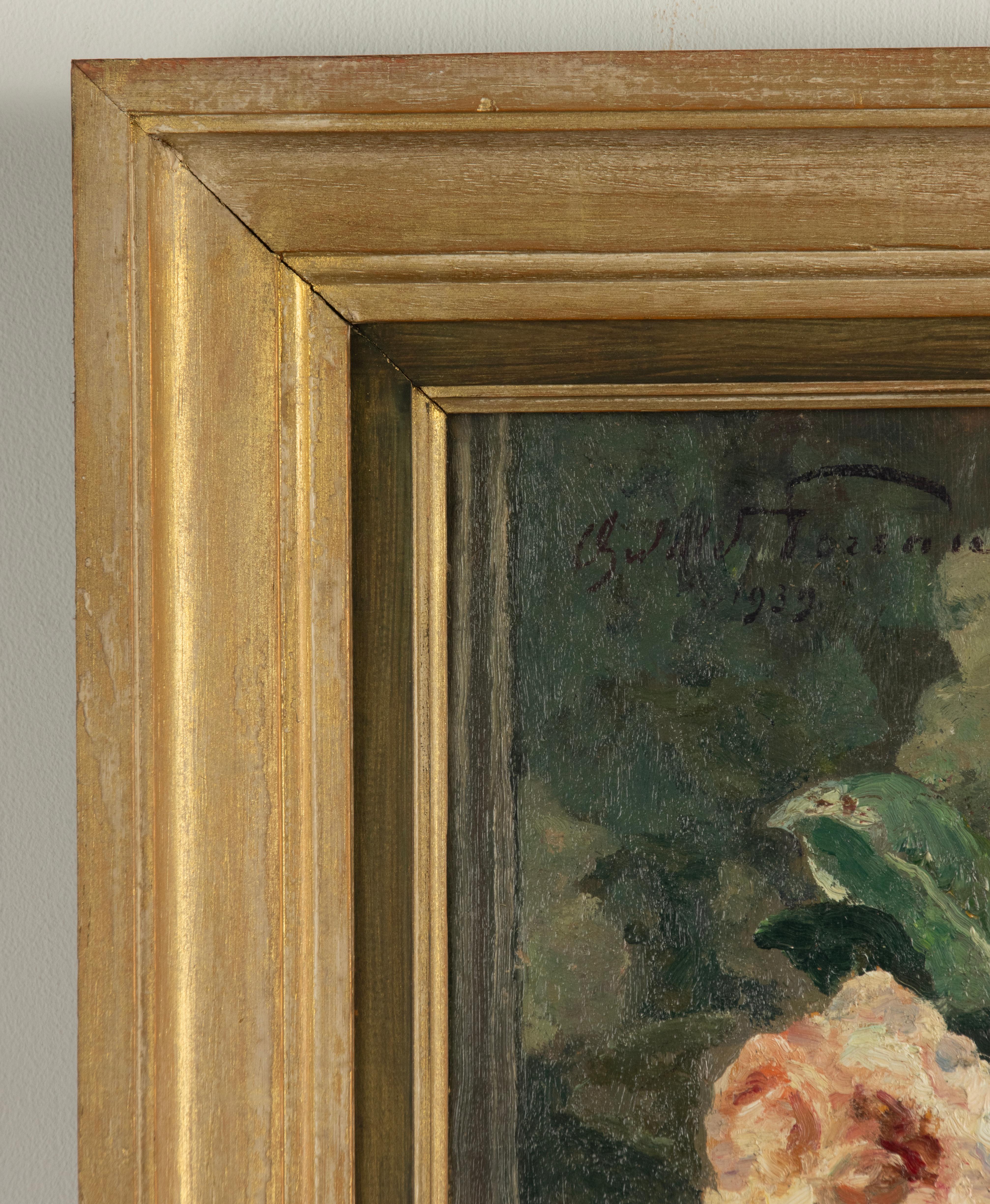Early 20th Century Oil Painting - Flower Still Life - Roses - Moreau 1939 For Sale 5