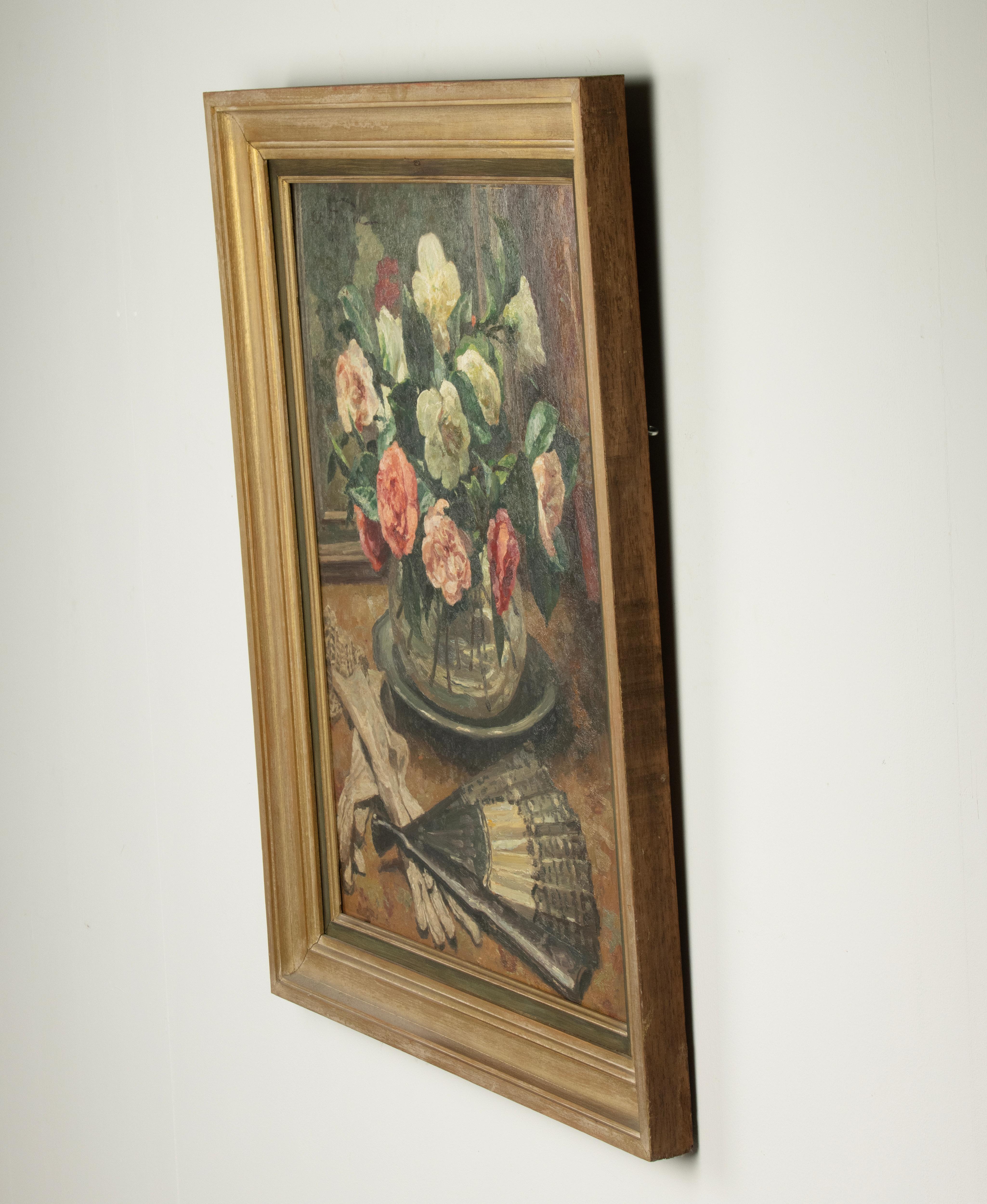 Early 20th Century Oil Painting - Flower Still Life - Roses - Moreau 1939 For Sale 7