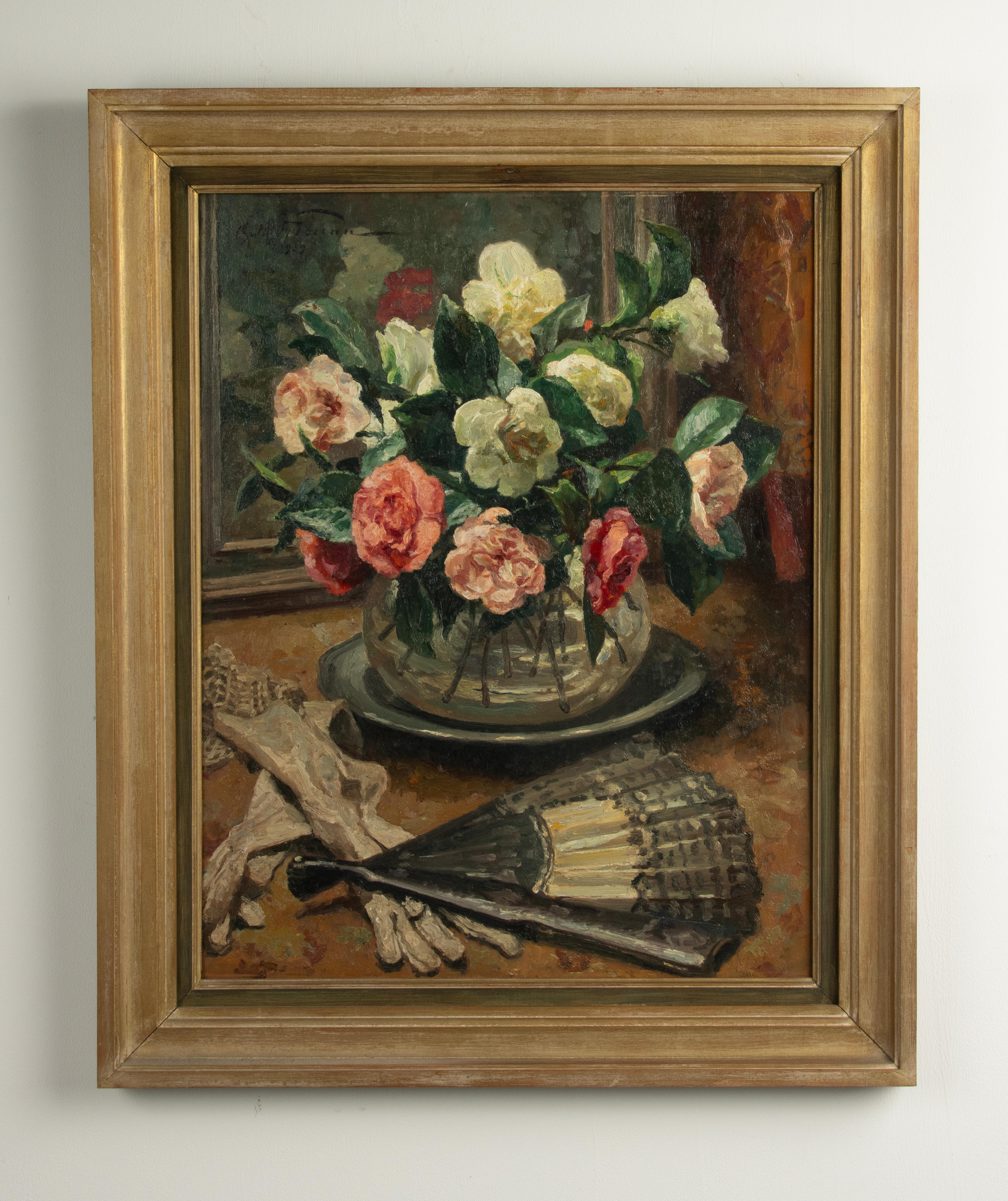 French Early 20th Century Oil Painting - Flower Still Life - Roses - Moreau 1939 For Sale