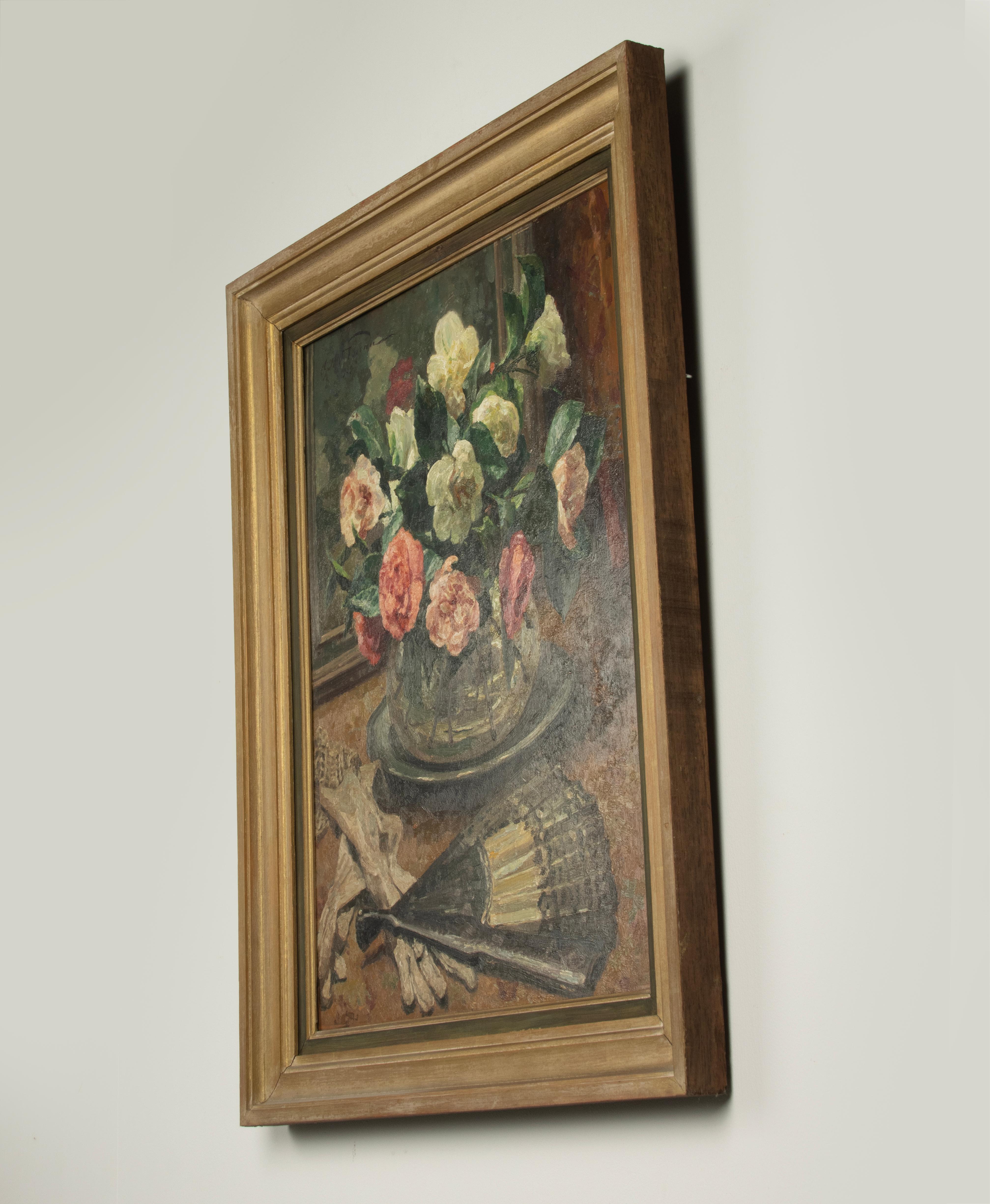 Mid-20th Century Early 20th Century Oil Painting - Flower Still Life - Roses - Moreau 1939 For Sale