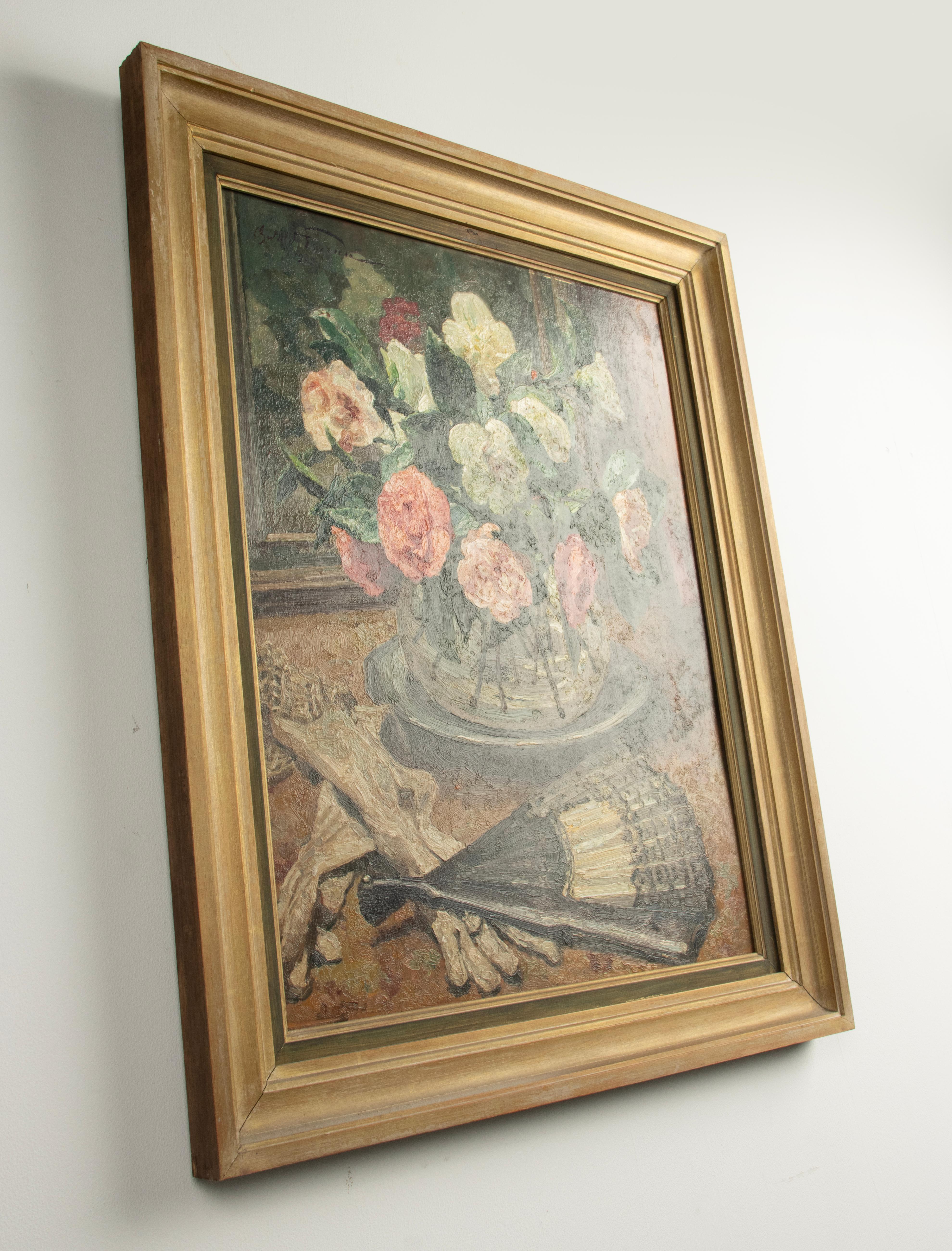 Early 20th Century Oil Painting - Flower Still Life - Roses - Moreau 1939 For Sale 2