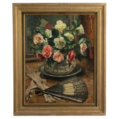Pittura a olio del primo Novecento - Natura morta di fiori - Rose - Moreau 1939