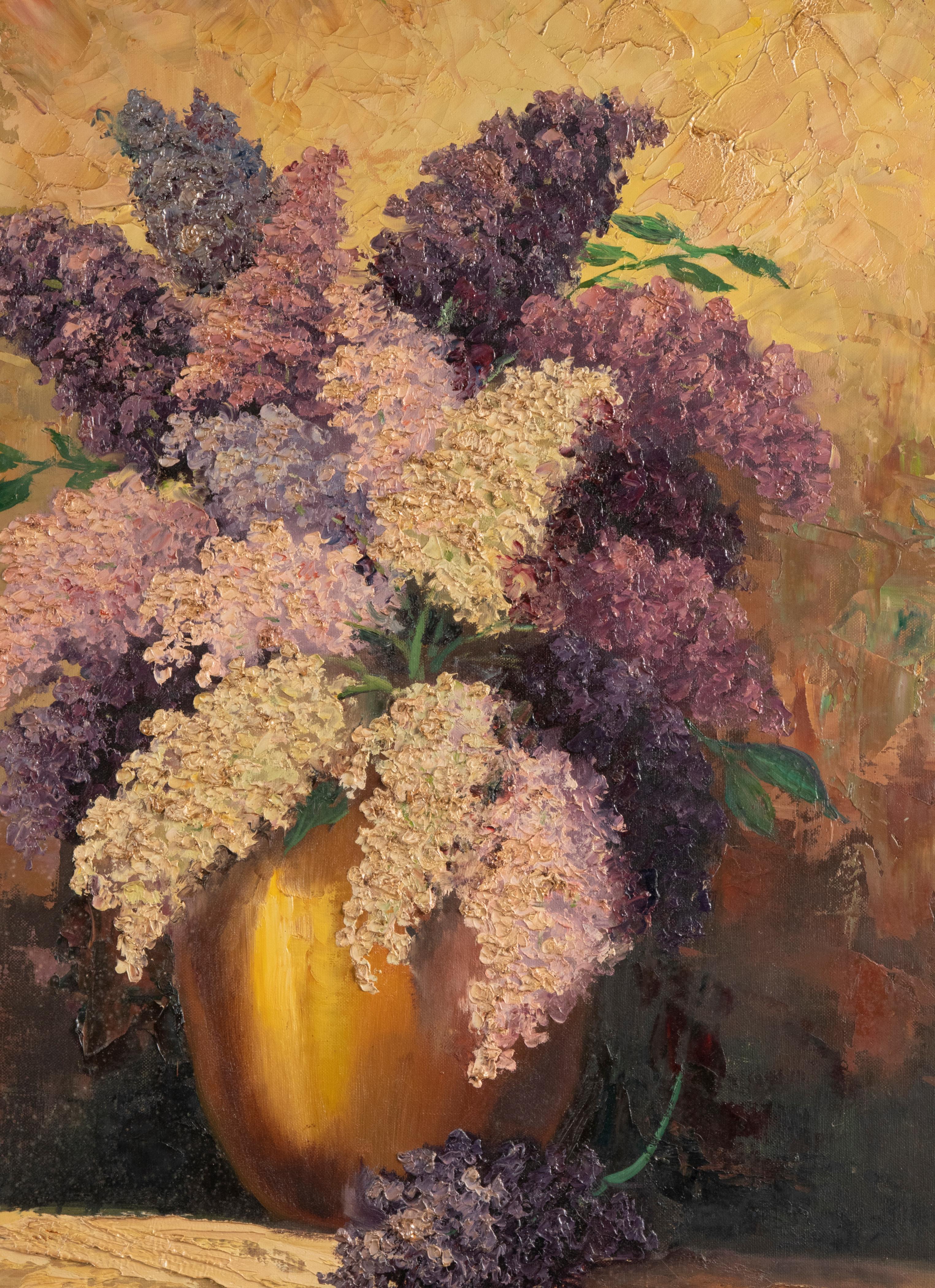Early 20th Century Oil Painting Flower Still Life with Lilac Flowers In Good Condition For Sale In Casteren, Noord-Brabant
