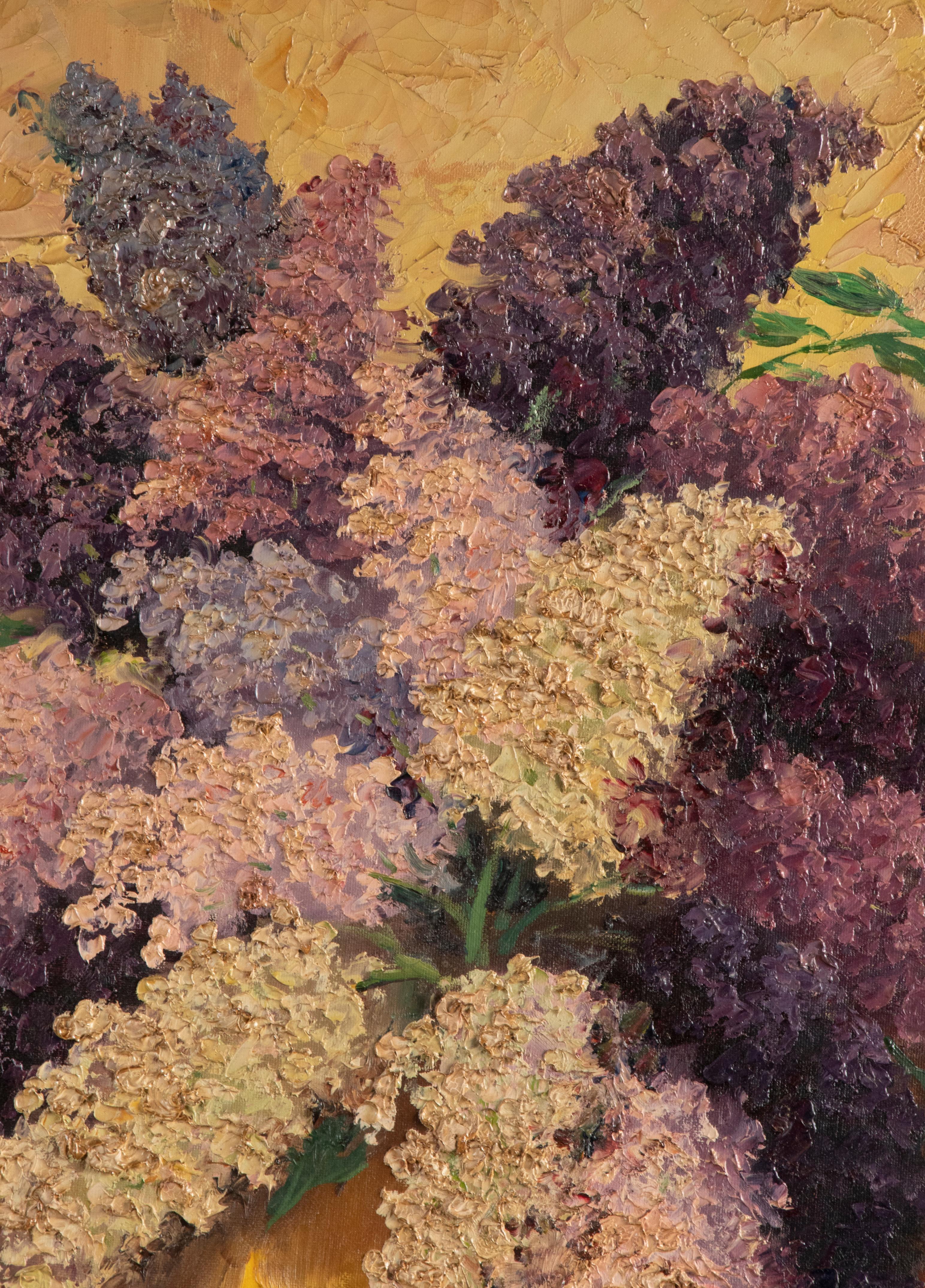 Peinture à l'huile du début du XXe siècle - Nature morte de fleurs avec fleurs de lilas en vente 1