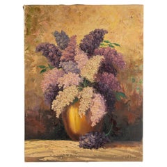 Early 20th Century Oil Painting Flower Still Life with Lilac Flowers