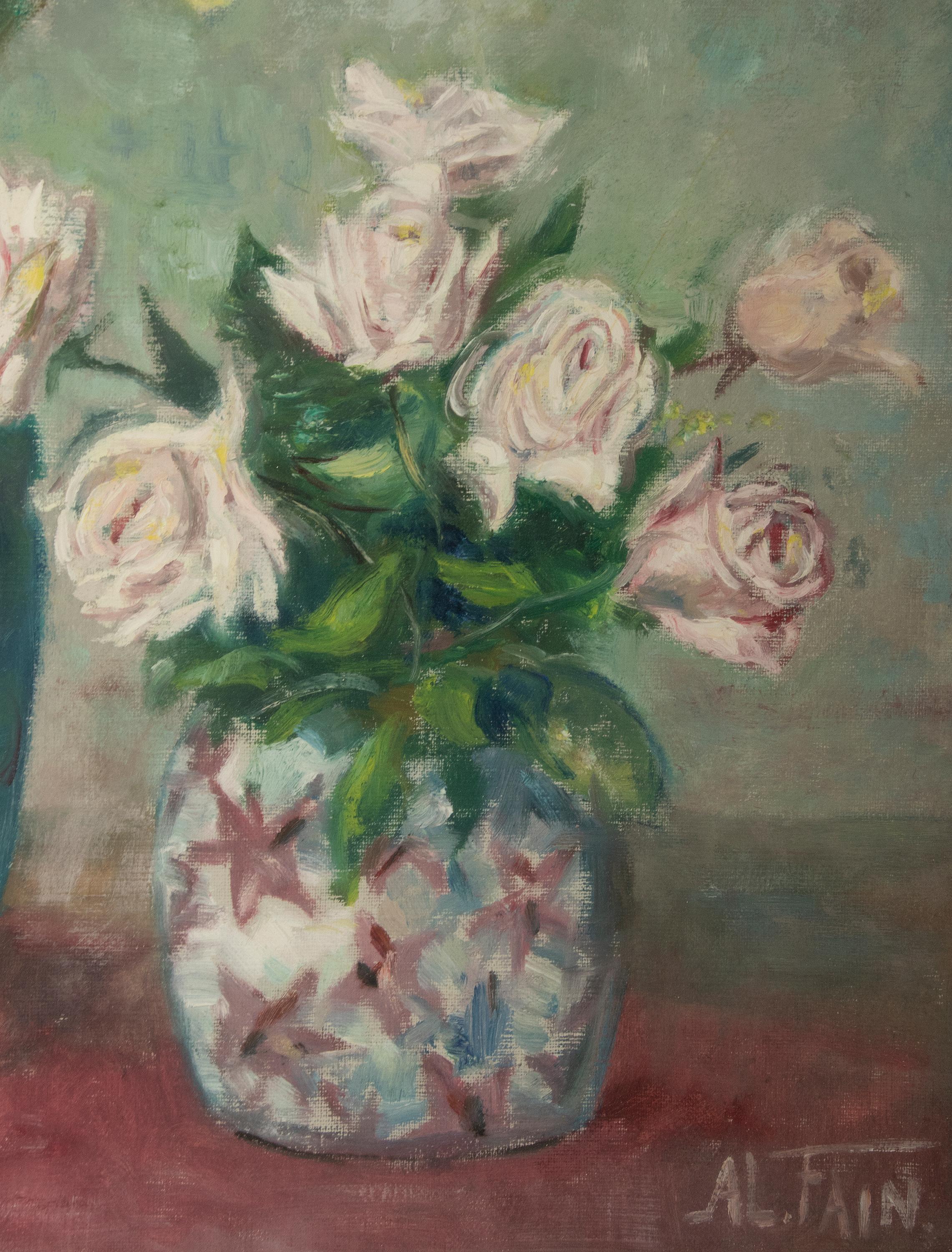 Early 20th Century Oil Painting Impressionistic Flower Still Life by Al. Fain 6