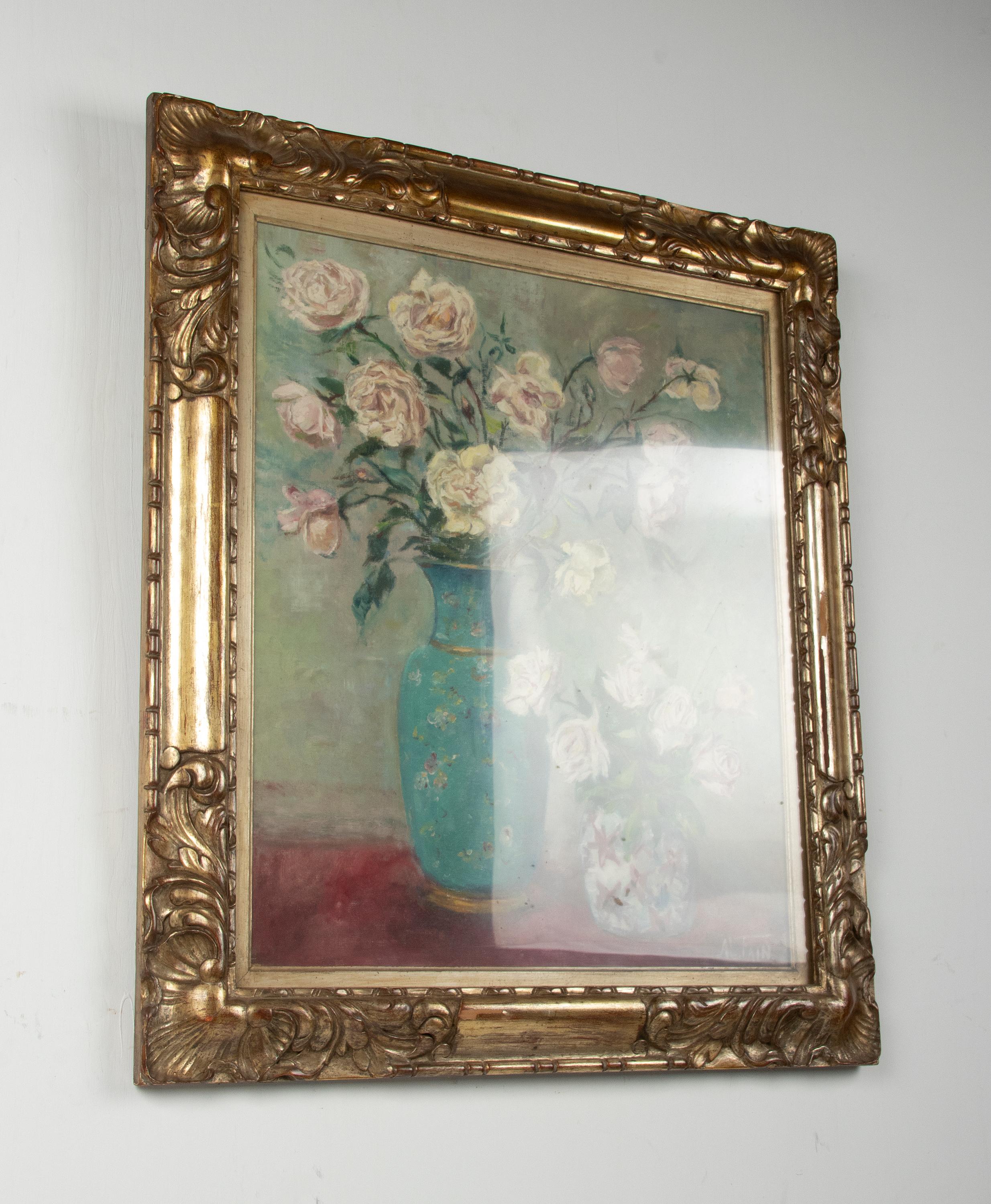 Early 20th Century Oil Painting Impressionistic Flower Still Life by Al. Fain 11