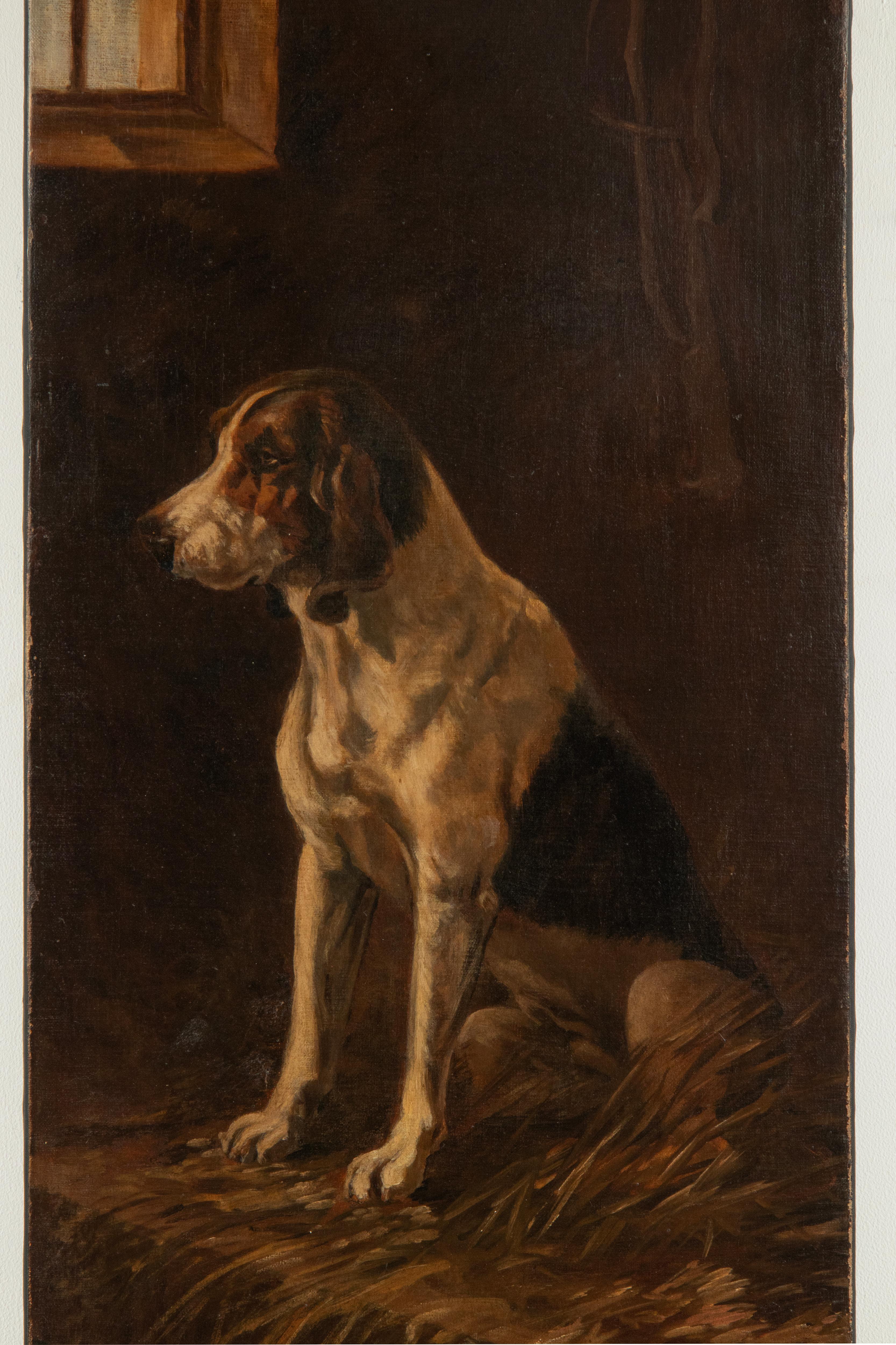 Early 20th Century Oil Painting Irish Setter Dog in a Stable For Sale 5