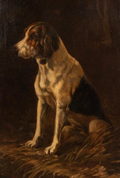 Early 20th Century Oil Painting Irish Setter Dog in a Stable