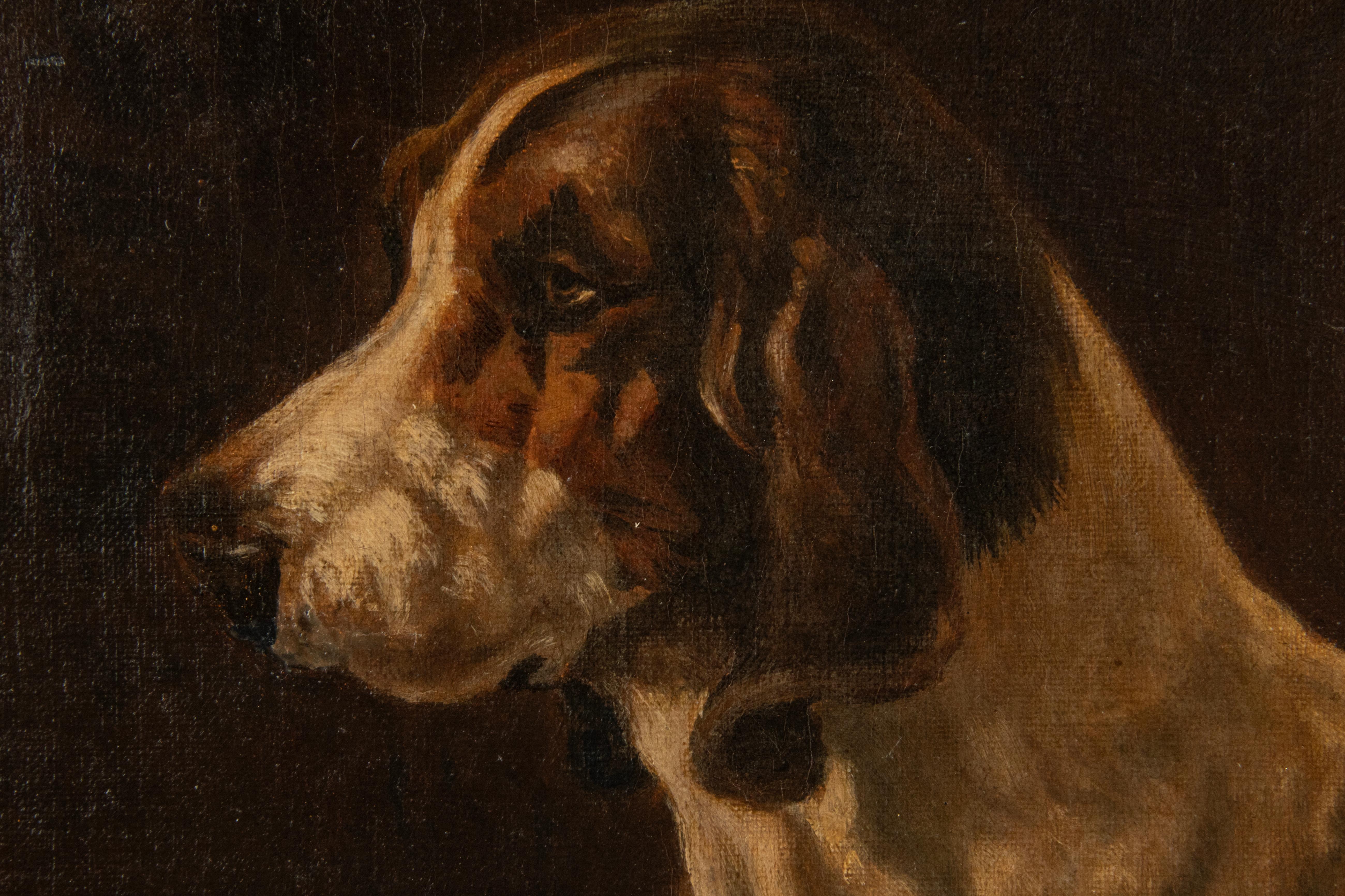 Early 20th Century Oil Painting Irish Setter Dog in a Stable For Sale 1