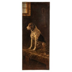 Early 20th Century Oil Painting Irish Setter Dog in a Stable