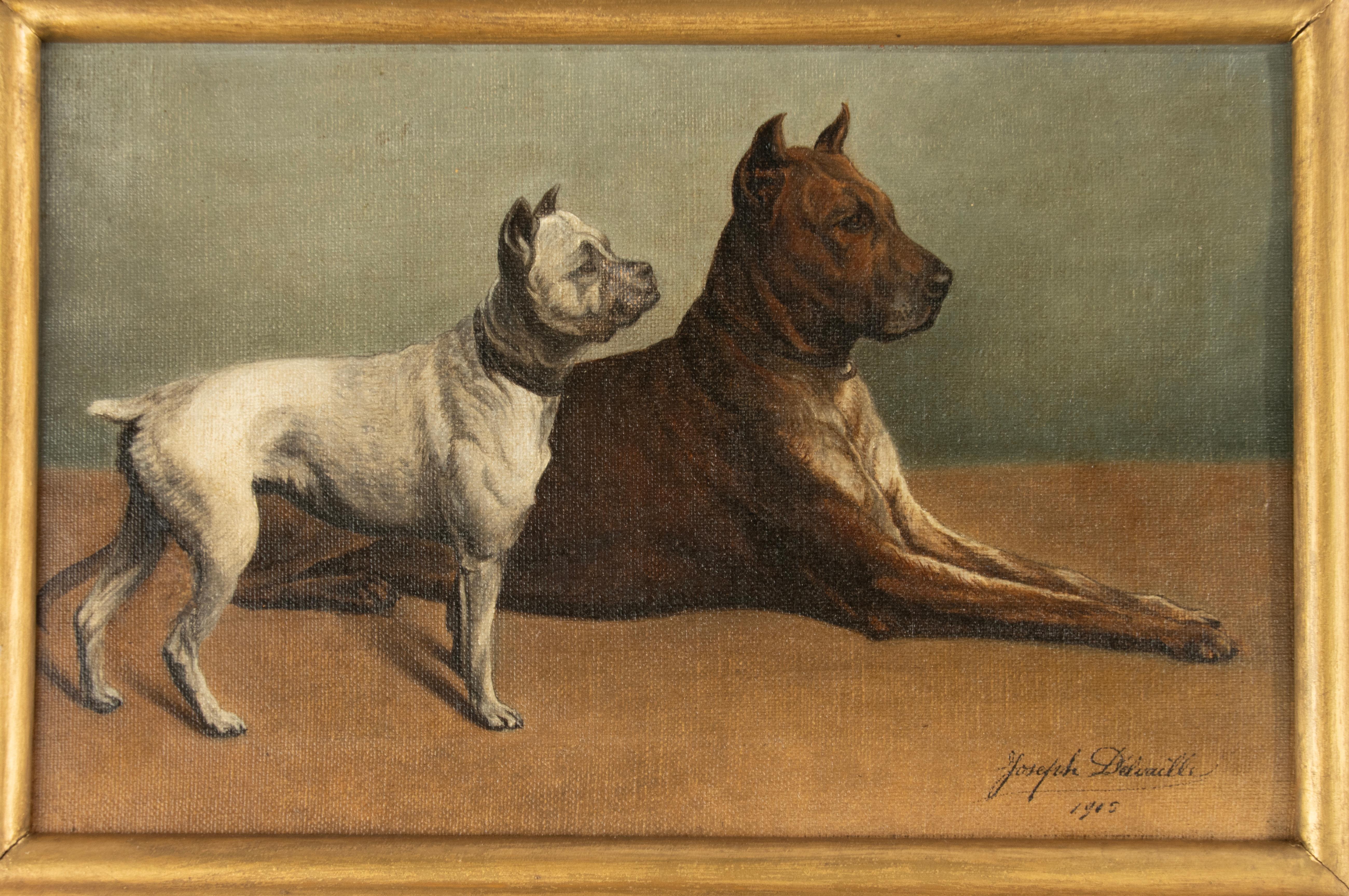 Early 20th Century Oil Painting - Joseph Delvaille - Canvas - Two Dogs in Profil For Sale 6