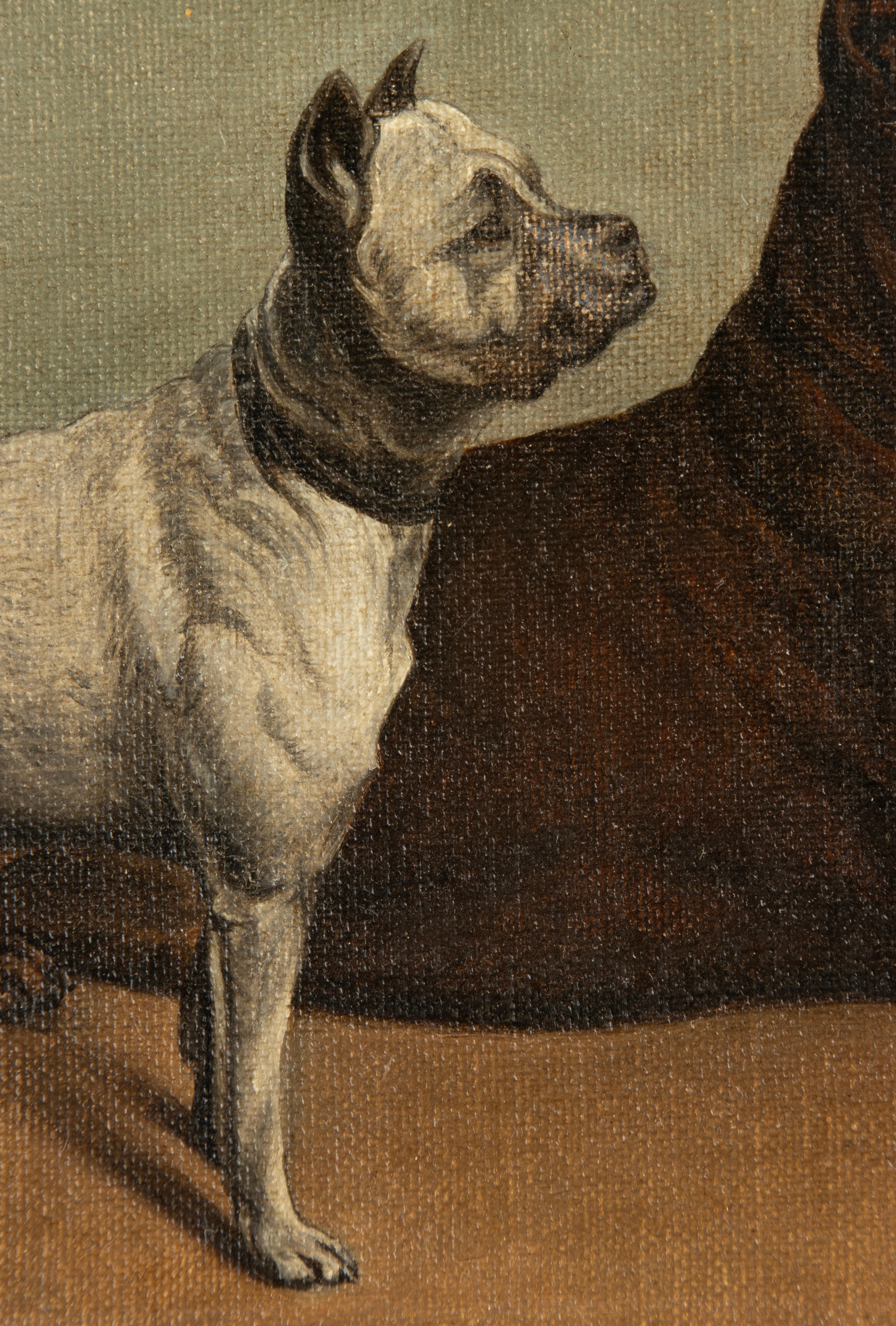 Early 20th Century Oil Painting - Joseph Delvaille - Canvas - Two Dogs in Profil For Sale 7