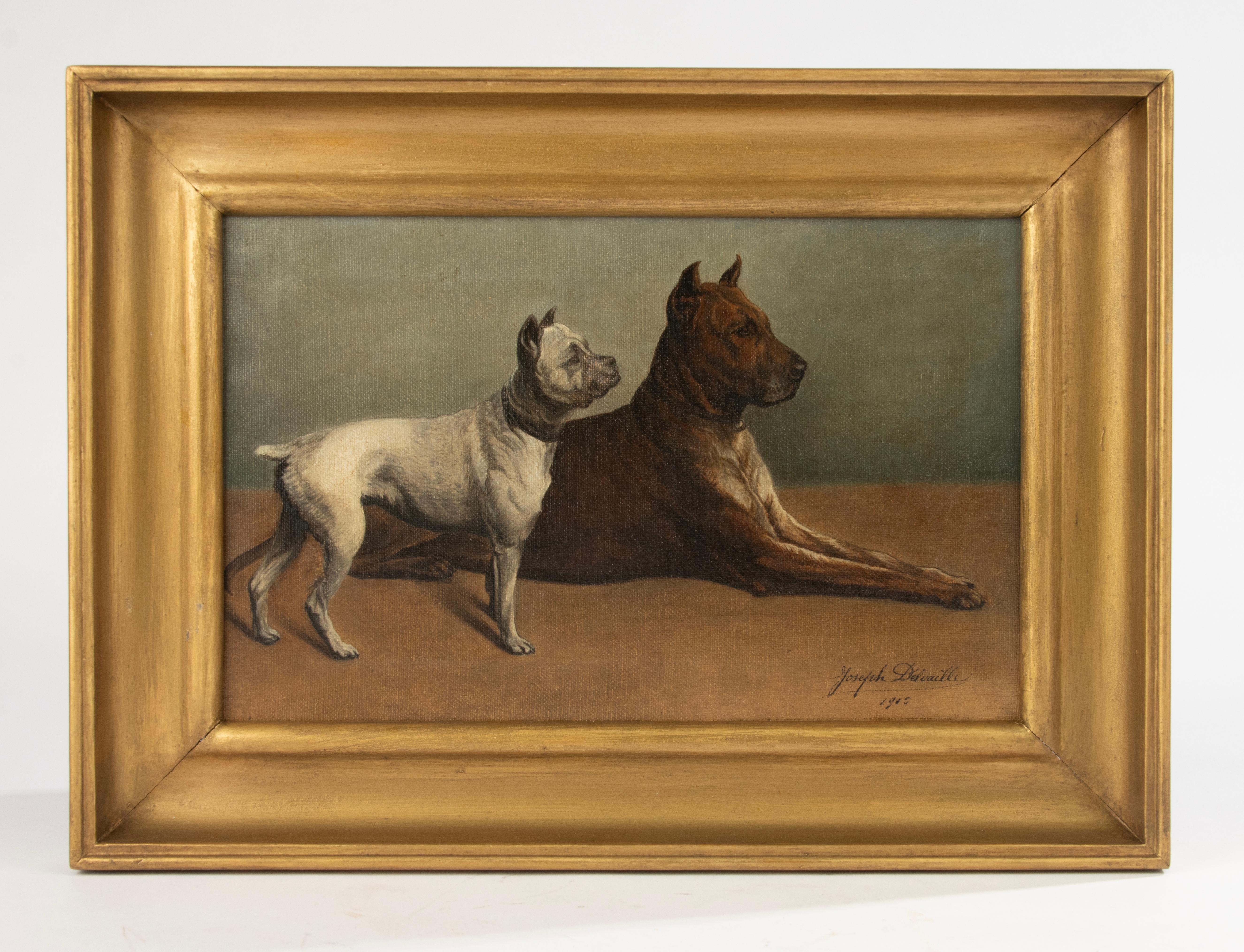 Early 20th Century Oil Painting - Joseph Delvaille - Canvas - Two Dogs in Profil For Sale 9