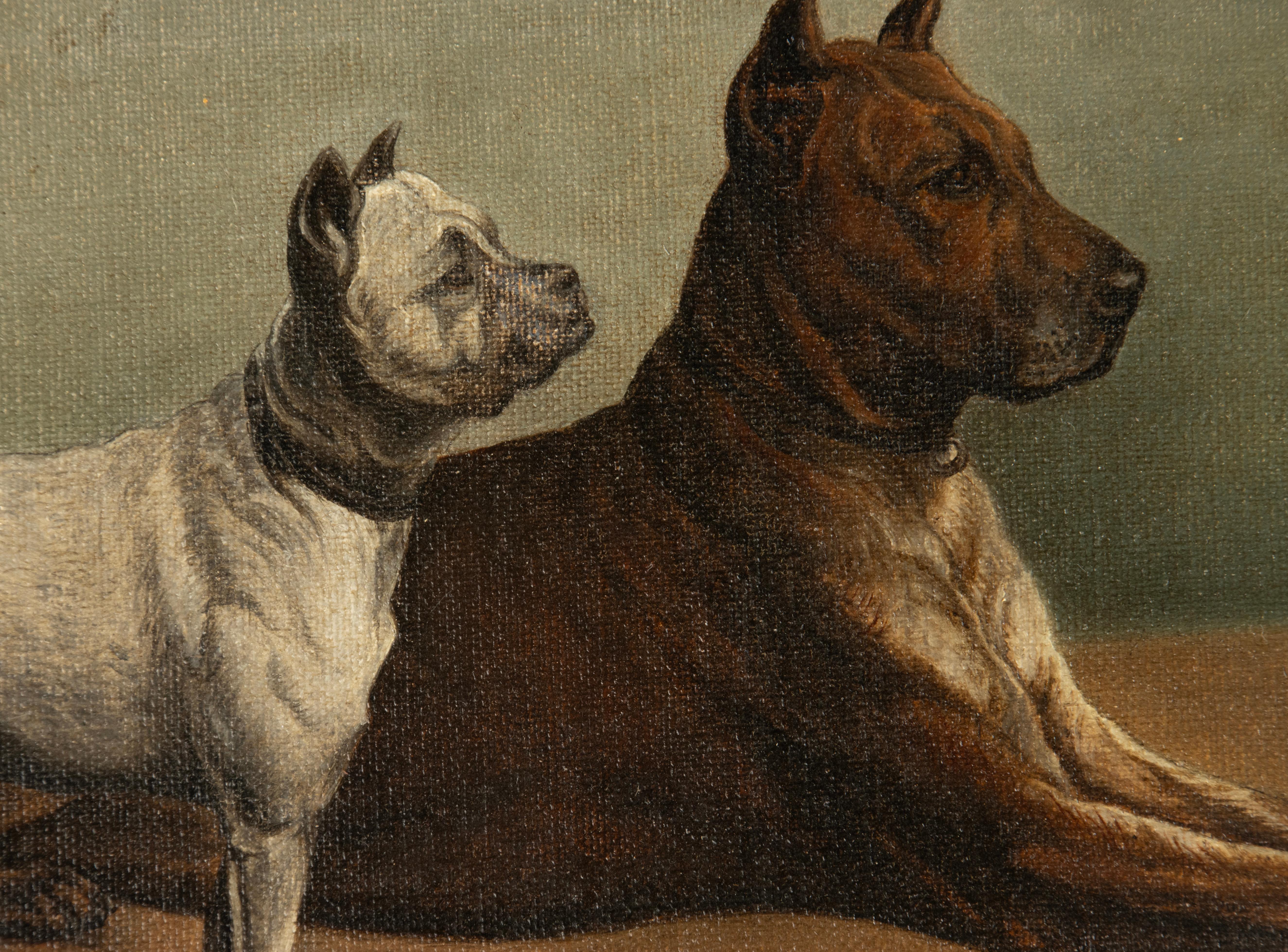 Early 20th Century Oil Painting - Joseph Delvaille - Canvas - Two Dogs in Profil In Good Condition For Sale In Casteren, Noord-Brabant