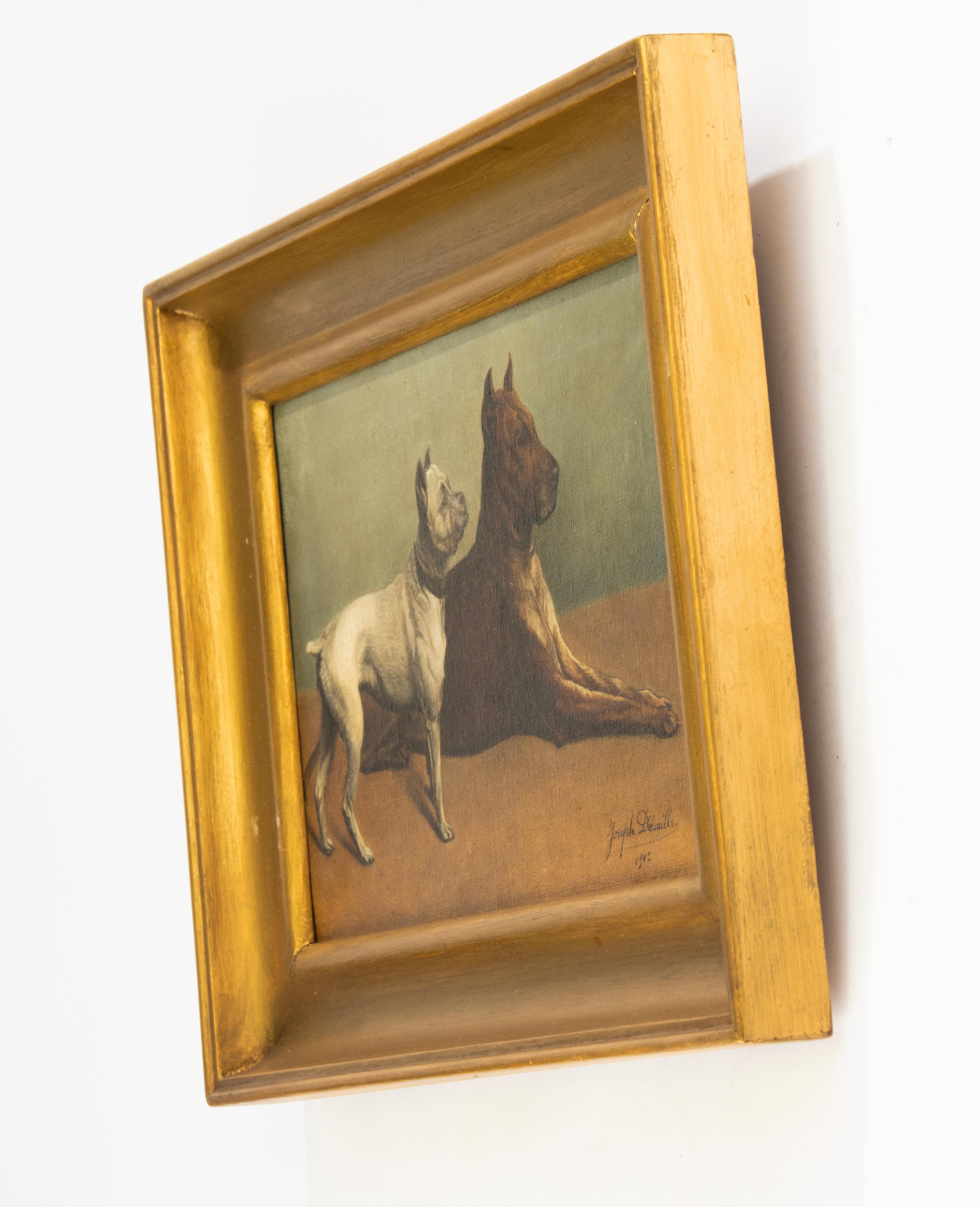 Early 20th Century Oil Painting - Joseph Delvaille - Canvas - Two Dogs in Profil For Sale 1