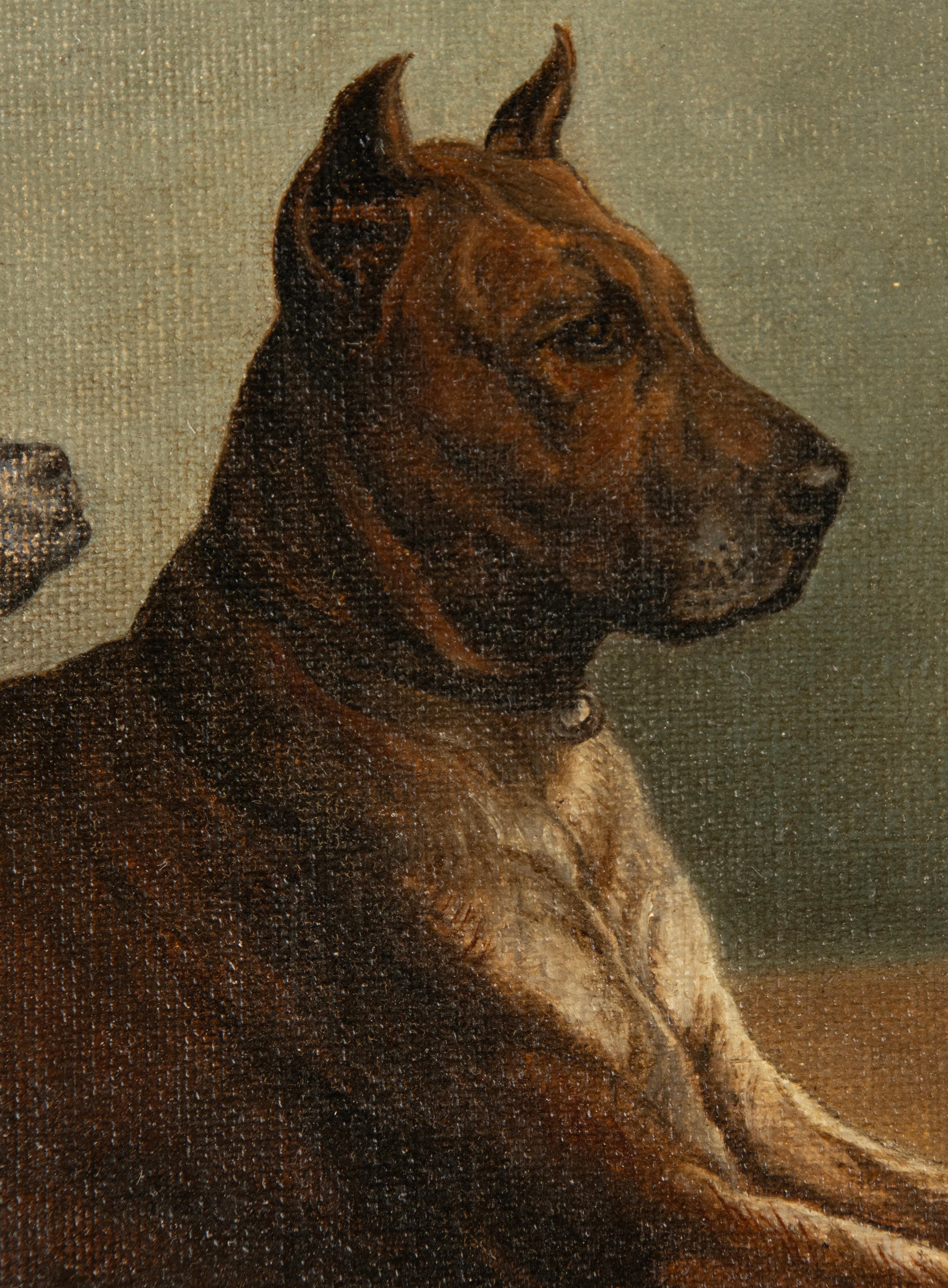 Early 20th Century Oil Painting - Joseph Delvaille - Canvas - Two Dogs in Profil For Sale 2