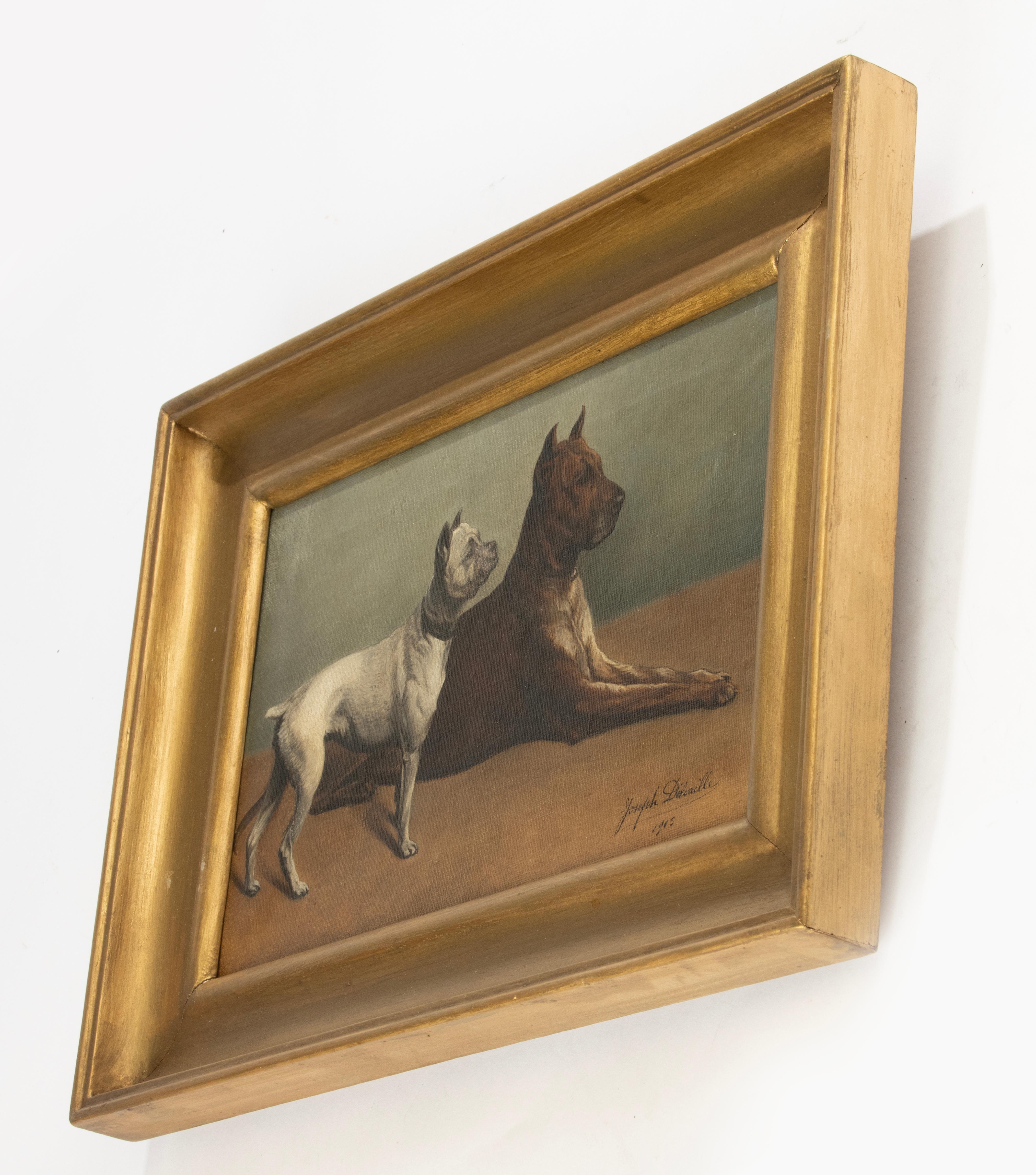 Early 20th Century Oil Painting - Joseph Delvaille - Canvas - Two Dogs in Profil For Sale 3