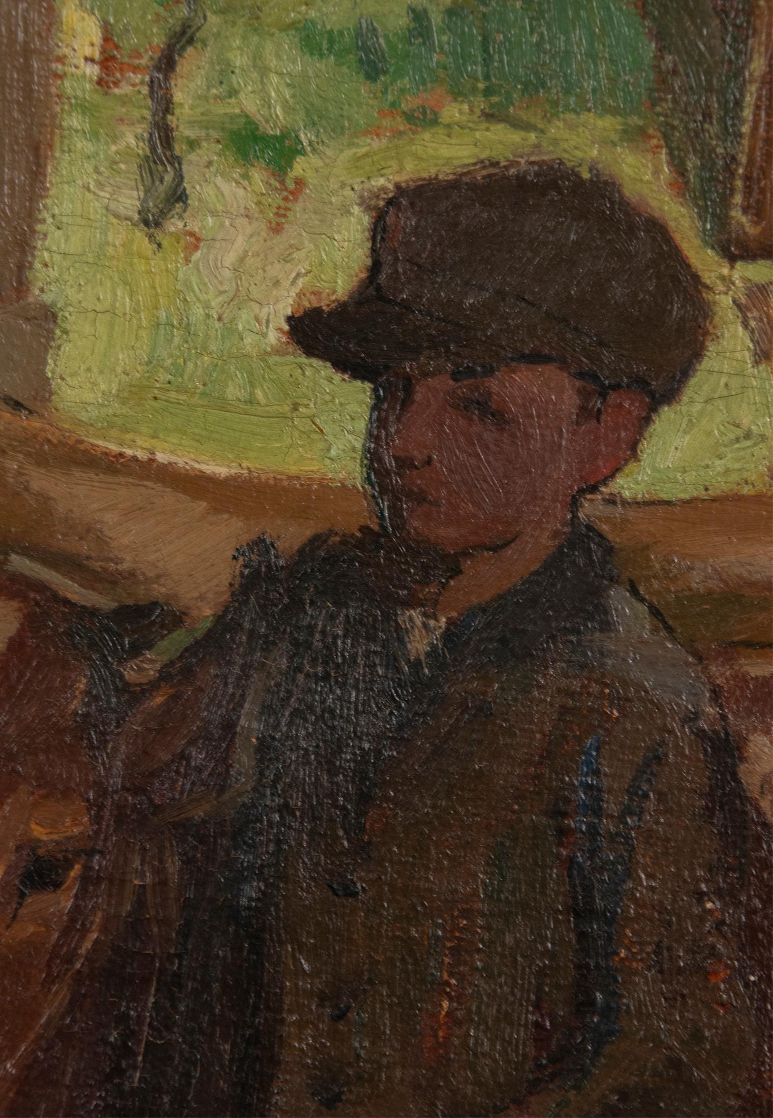 Early 20th Century Oil Painting Julius Junghans Young Boy with Cows In Good Condition For Sale In Casteren, Noord-Brabant