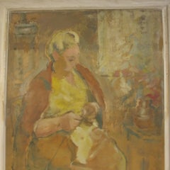 Peinture à l'huile d'une femme du début du 20e siècle, continentale